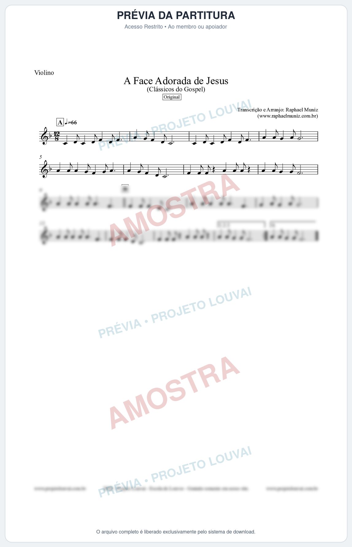 Prévia protegida da primeira página da partitura Partitura para Violino - A Face Adorada de Jesus - Harpa Cristã 304 (Tom F) - Clássicos do Gospel