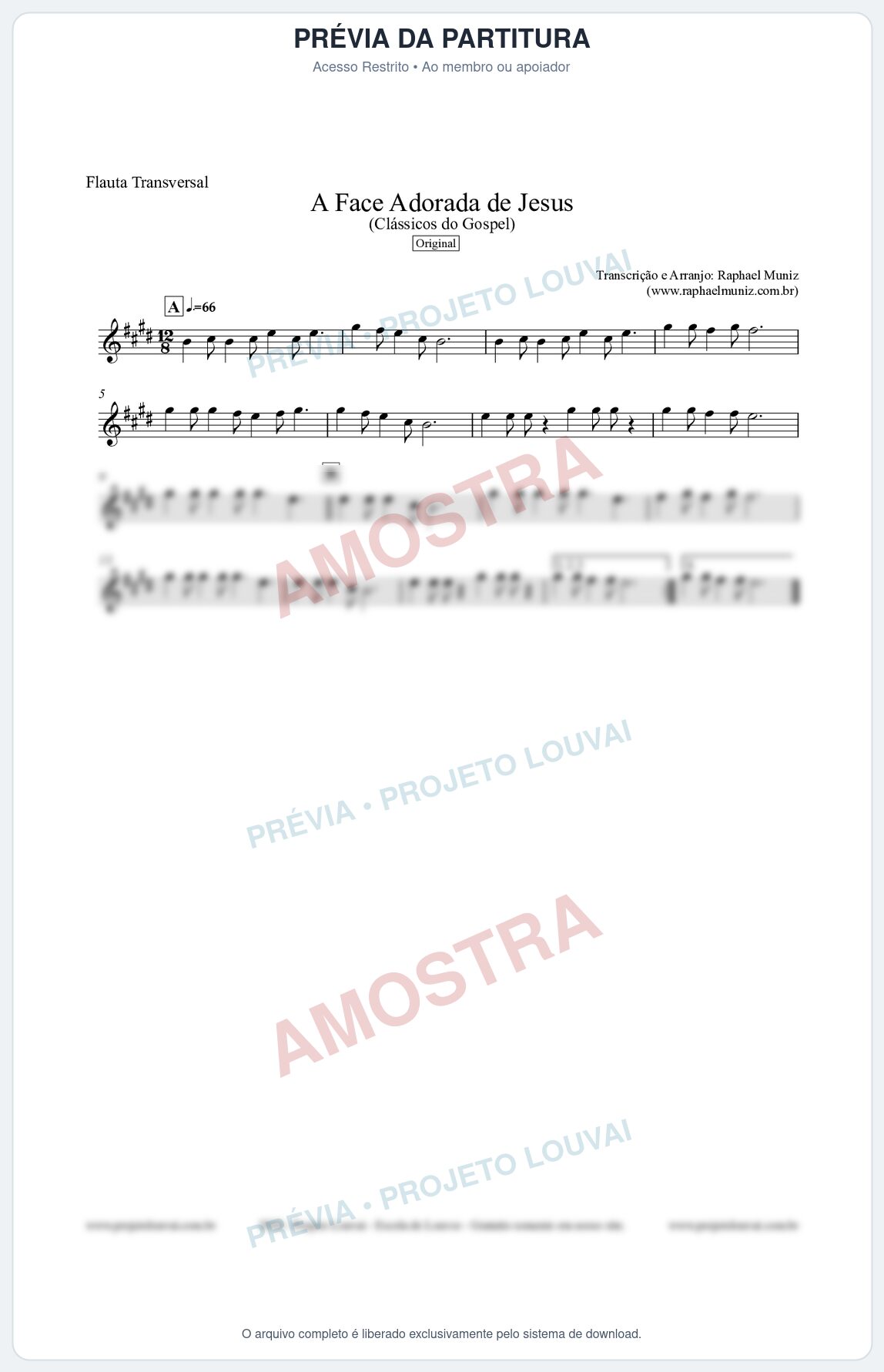 Prévia protegida da primeira página da partitura Partitura para Flauta Transversal - A Face Adorada de Jesus - Harpa Cristã 304 (Tom E) - Clássicos do Gospel