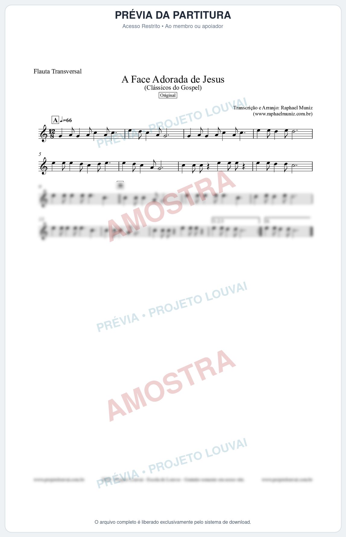 Prévia protegida da primeira página da partitura Partitura para Flauta Transversal - A Face Adorada de Jesus - Harpa Cristã 304 (Tom C) - Clássicos do Gospel
