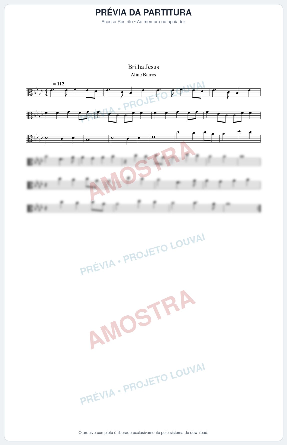 Prévia protegida da primeira página da partitura Partitura da música Brilha Jesus - Aline Barros - Tom Ab