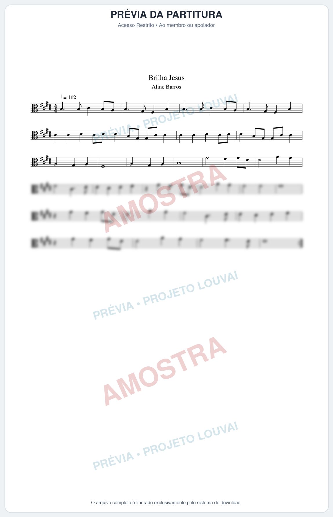 Prévia protegida da primeira página da partitura Partitura da música Brilha Jesus - Aline Barros - Tom E
