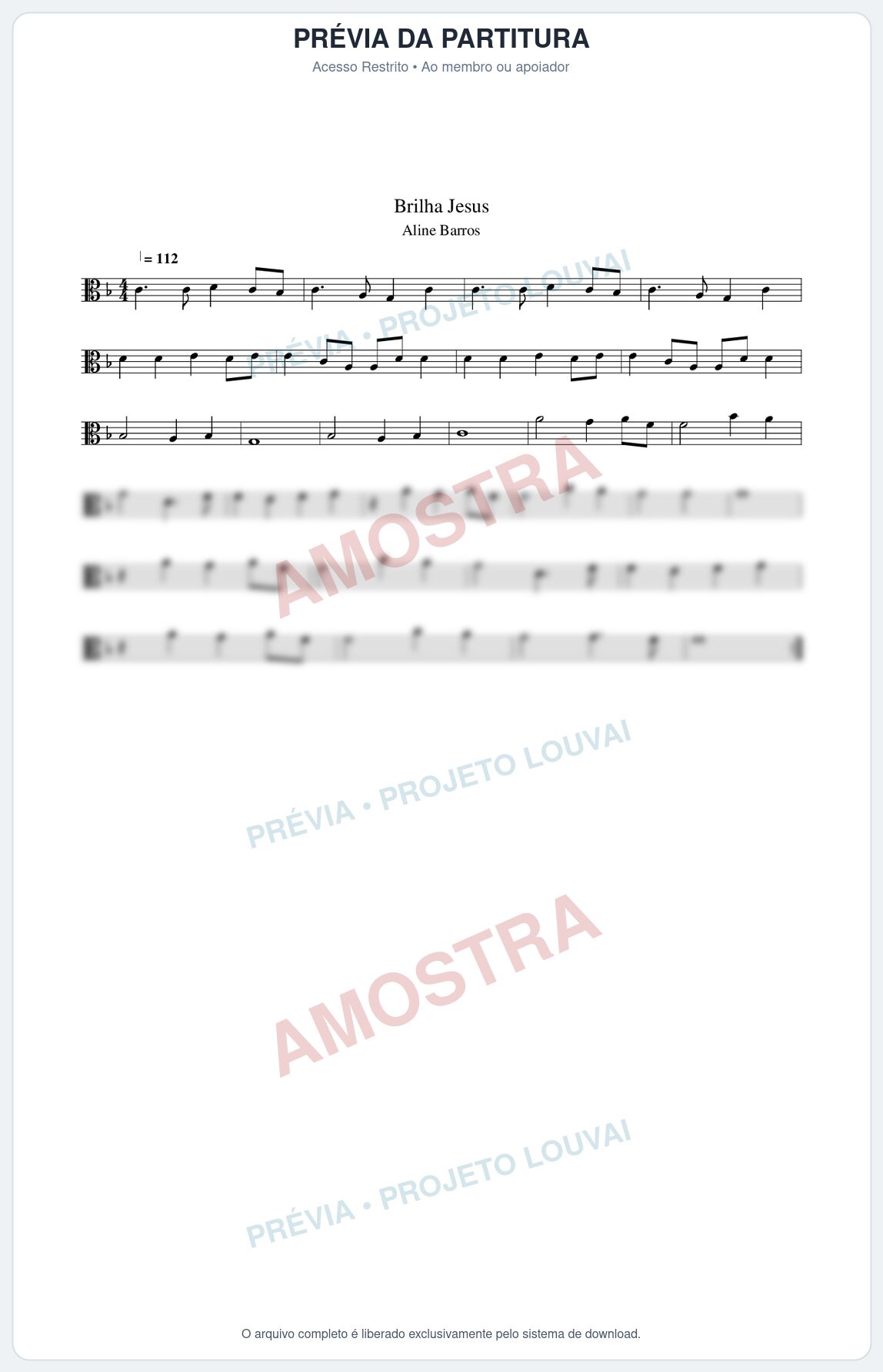 Prévia protegida da primeira página da partitura Partitura da música Brilha Jesus - Aline Barros - Tom F