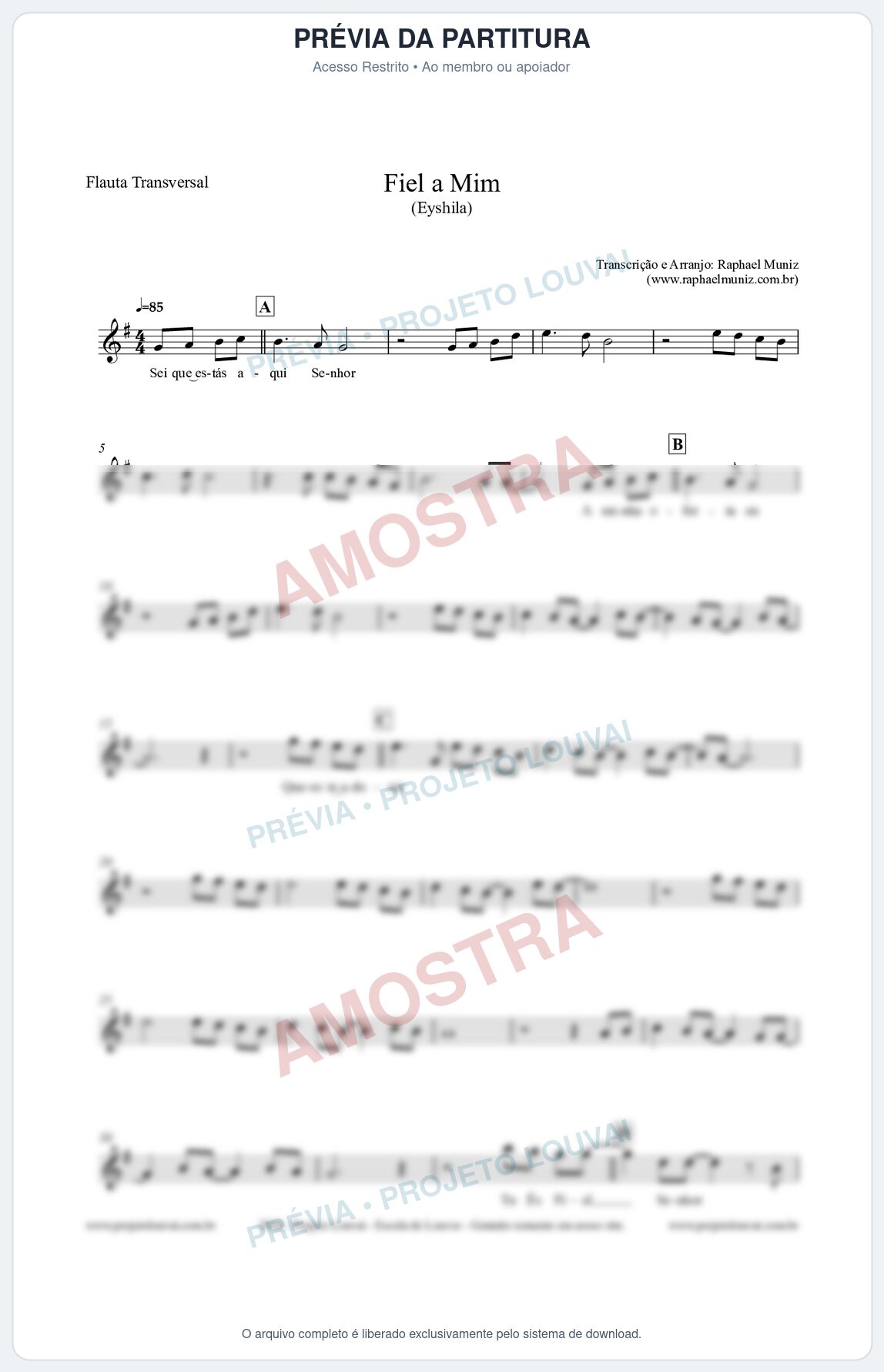 Prévia protegida da primeira página da partitura Partitura para Flauta Transversal - Fiel a Mim (Tom G) - Eyshila
