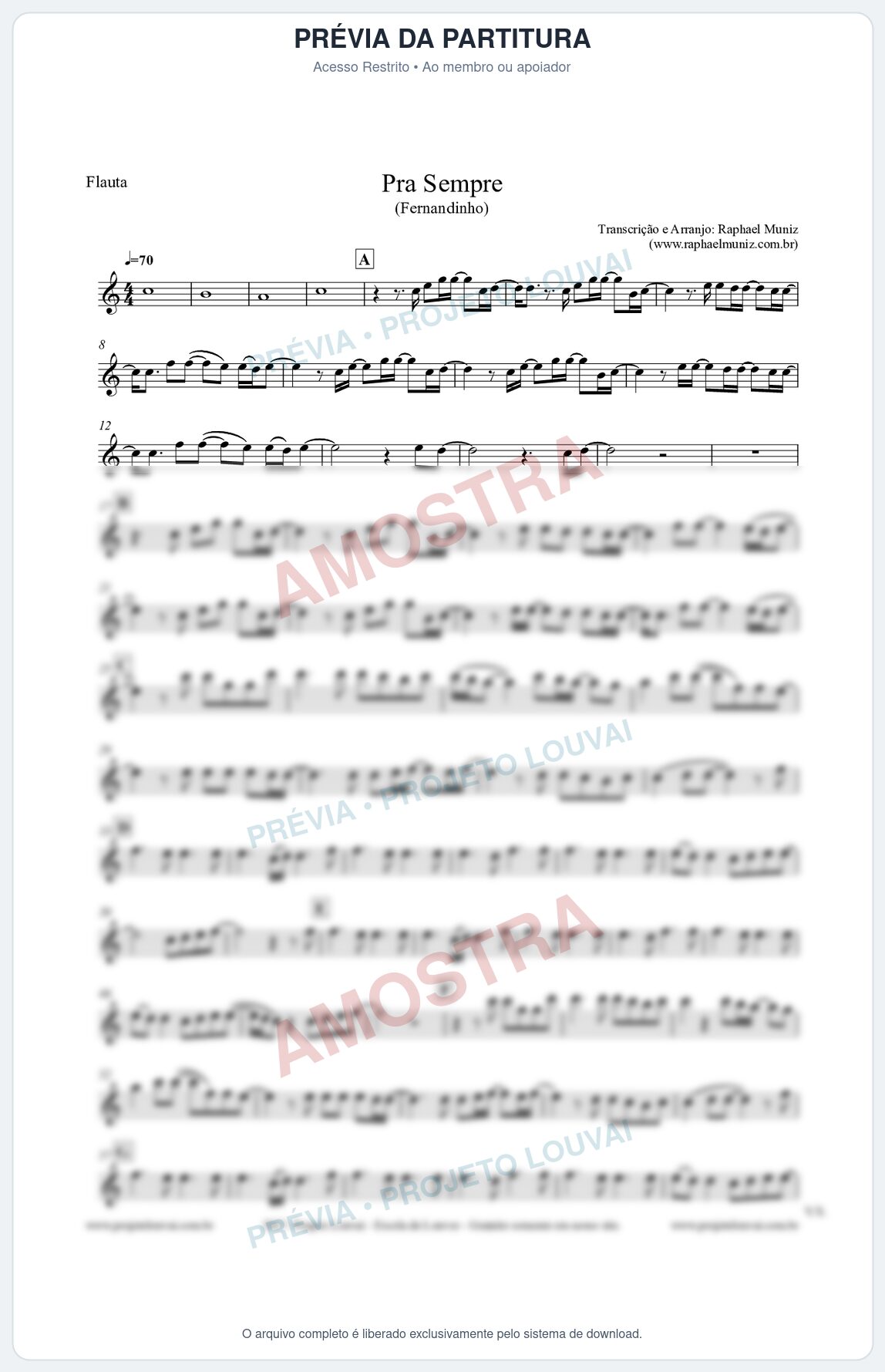 Prévia protegida da primeira página da partitura Partituras para Flauta Transversal - Pra Sempre (Forever) - Fernandinho