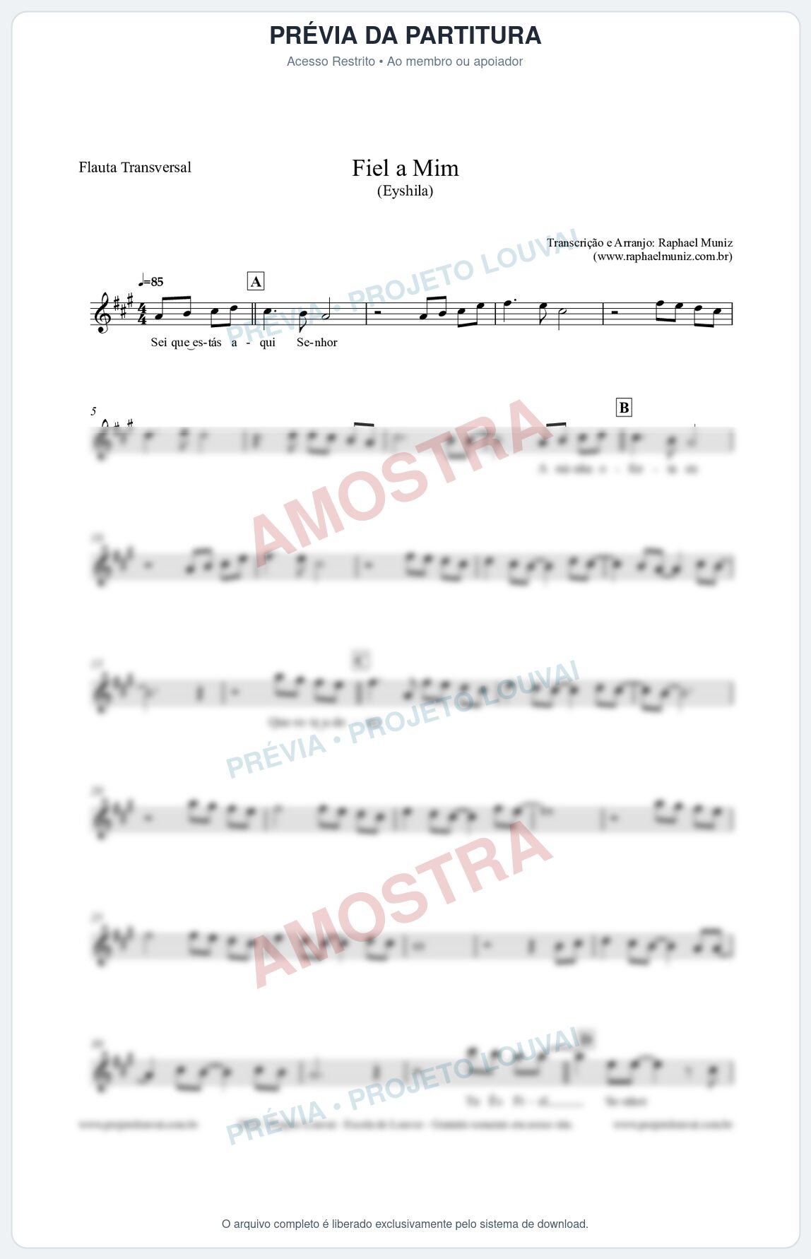 Prévia protegida da primeira página da partitura Partitura para Flauta Transversal - Fiel a Mim (Tom A) - Eyshila