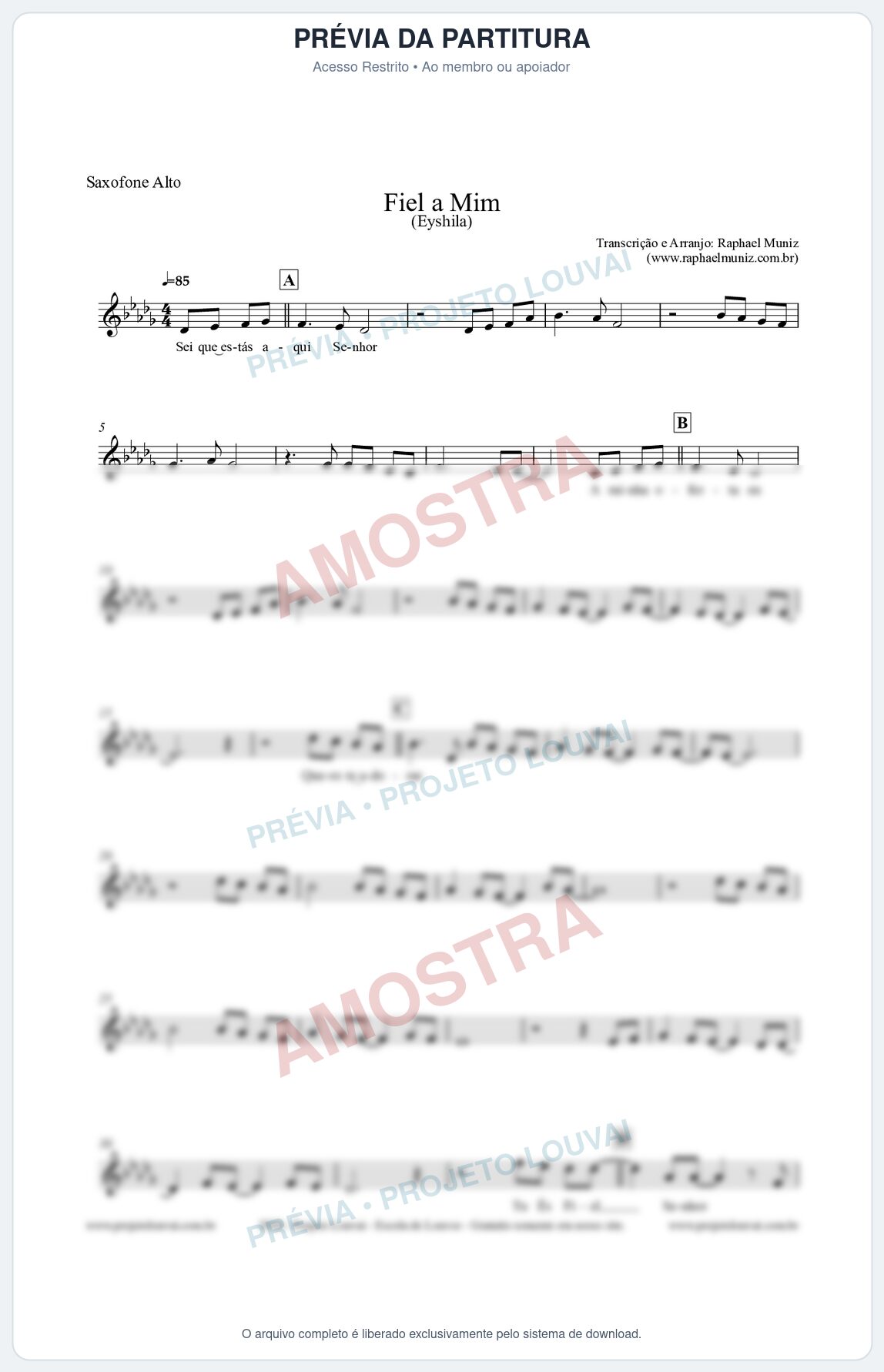 Prévia protegida da primeira página da partitura Partitura para Saxofone Alto - Fiel a Mim (Tom E) - Eyshila