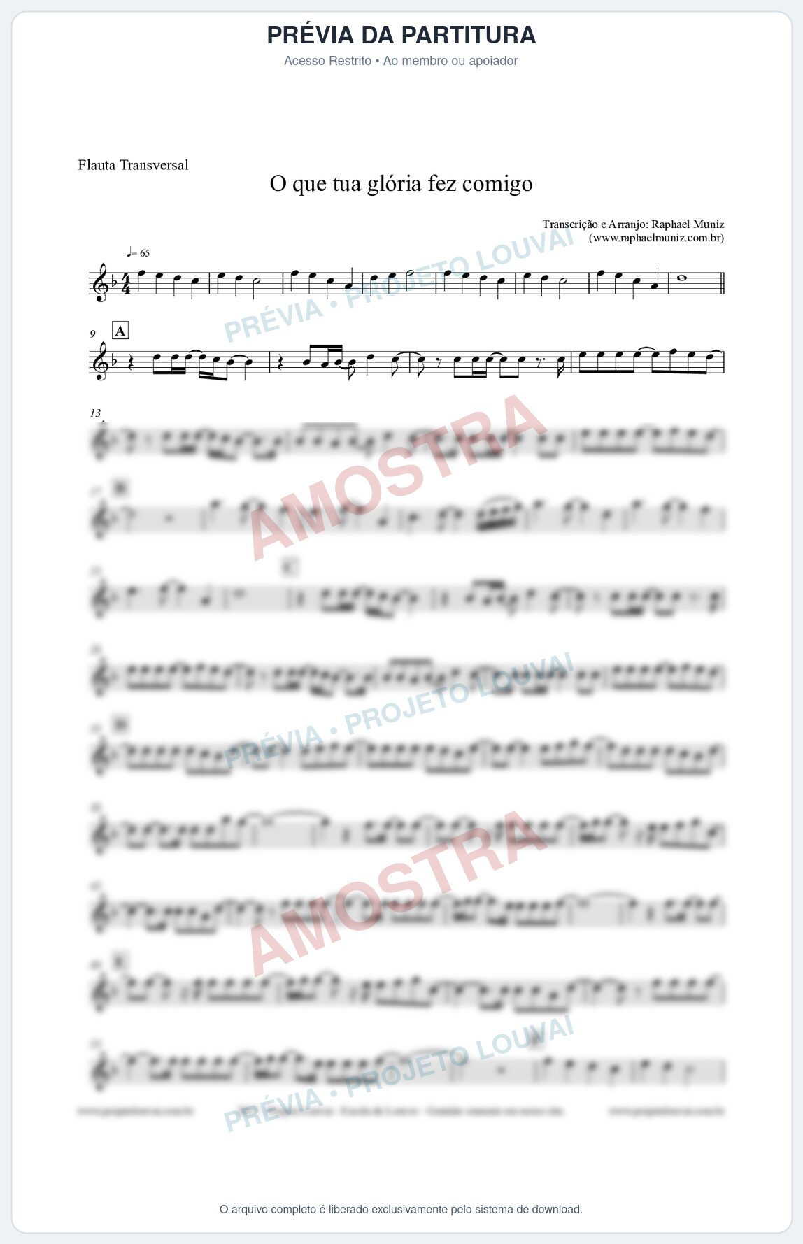 Prévia protegida da primeira página da partitura Partitura para Flauta Transversal - O que tua glória fez comigo - Fernanda Brum