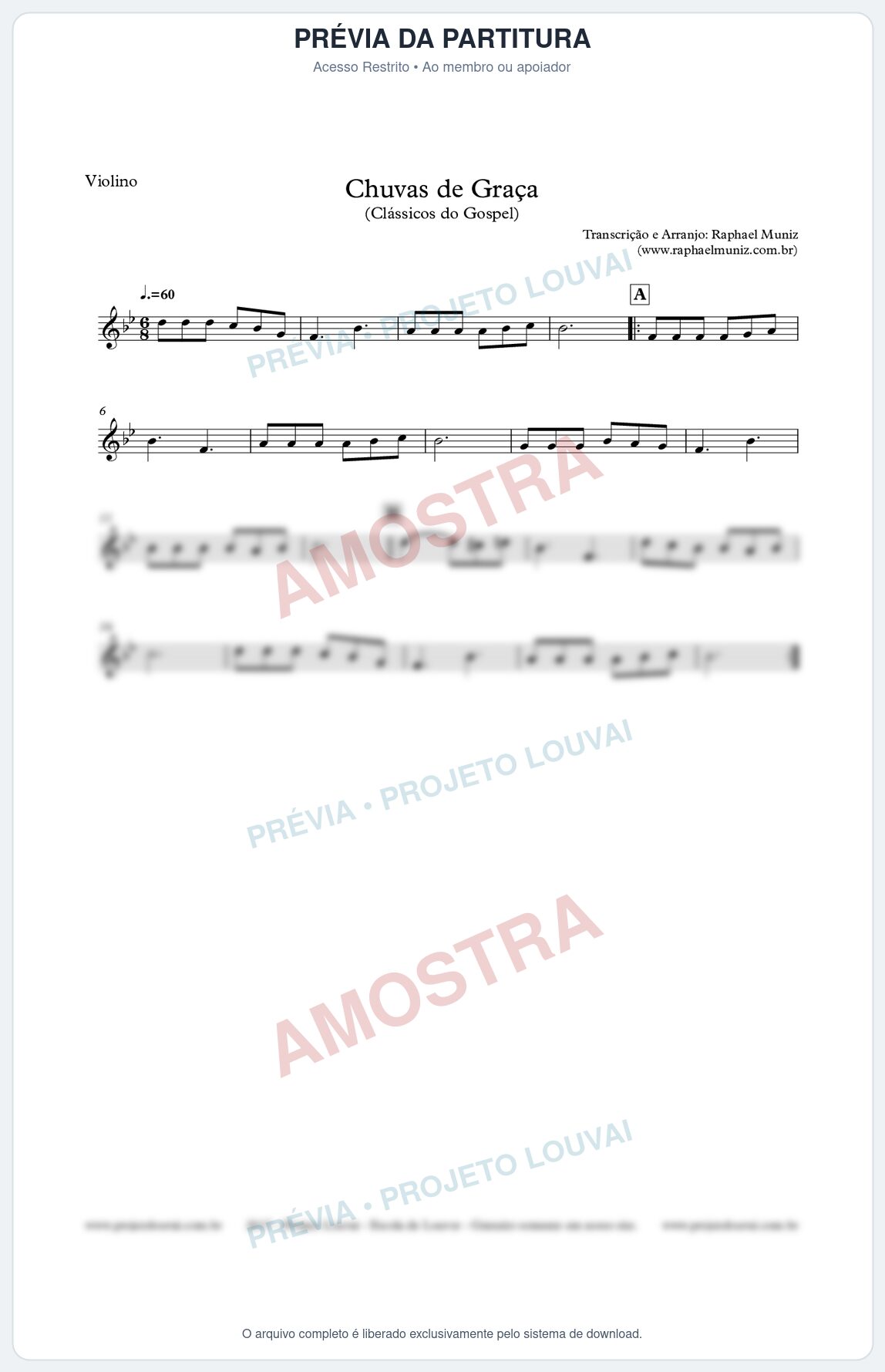 Prévia protegida da primeira página da partitura Partitura para Violino - Chuvas de Graça - Harpa Cristã nº1 - Clássicos do Gospel