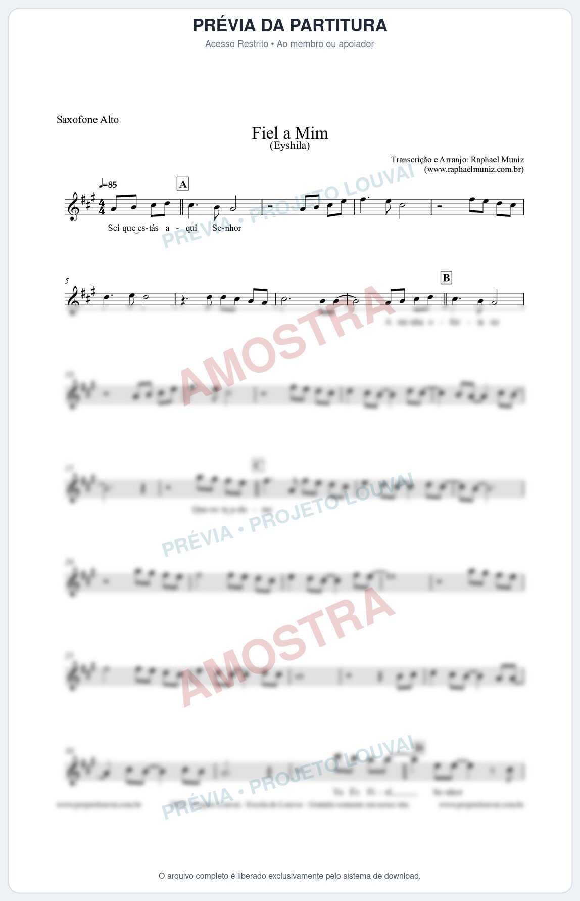Prévia protegida da primeira página da partitura Partitura para Saxofone Alto - Fiel a Mim (Tom C) - Eyshila
