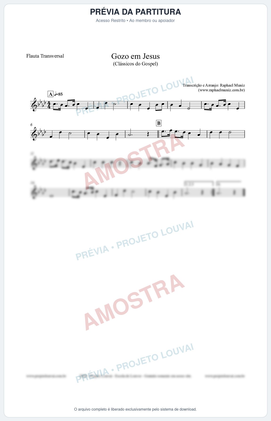 Prévia protegida da primeira página da partitura Partitura para Flauta Transversal - Gozo em Jesus - Harpa Cristã 14 (Tom Ab) - Clássicos do Gospel