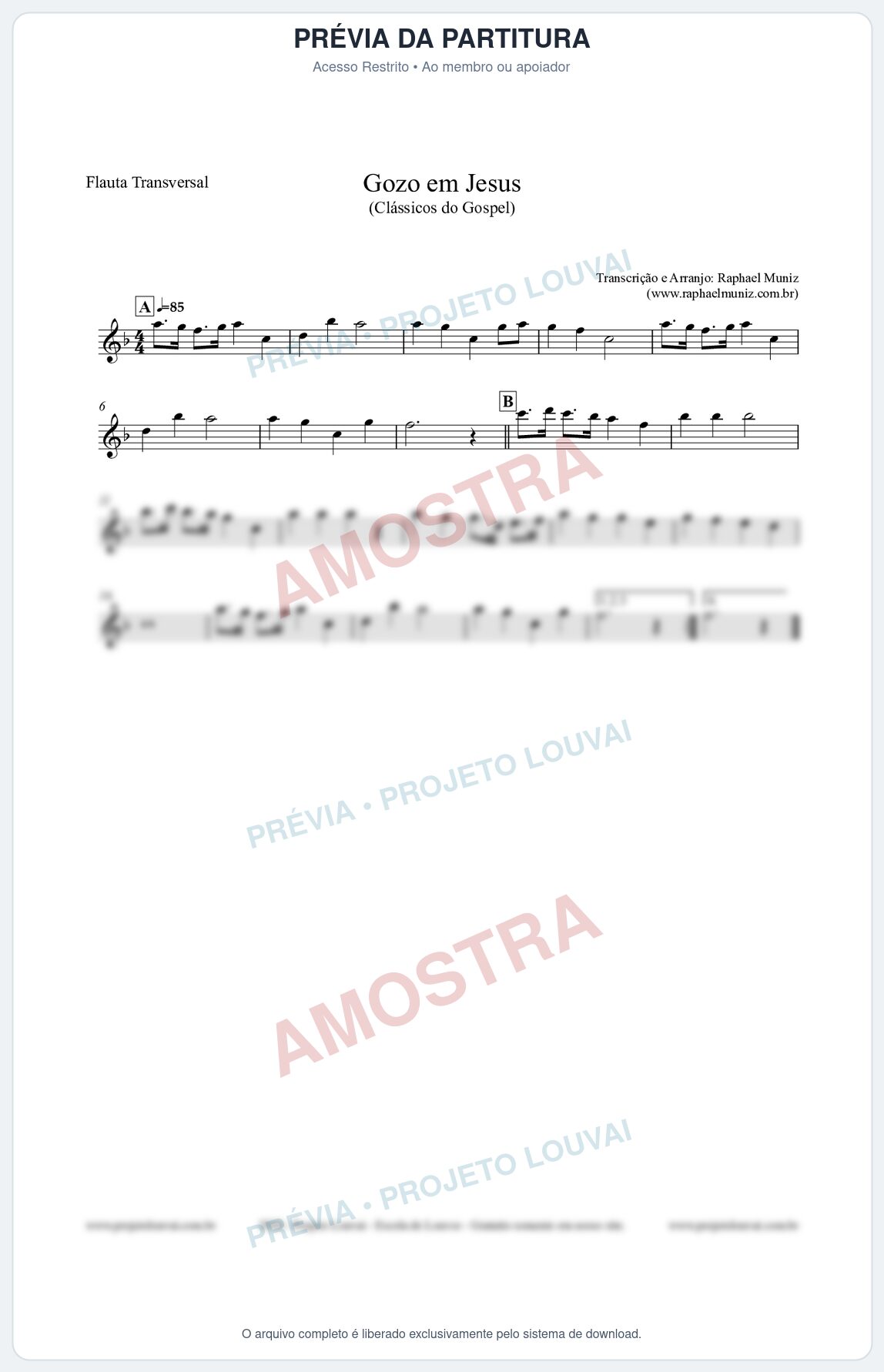 Prévia protegida da primeira página da partitura Partitura para Flauta Transversal - Gozo em Jesus - Harpa Cristã 14 (Tom F) - Clássicos do Gospel