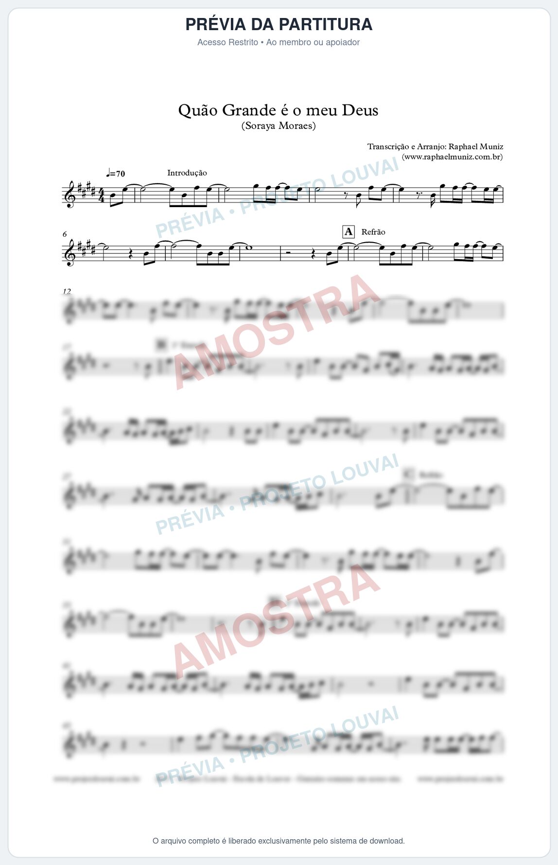 Prévia protegida da primeira página da partitura Partitura para Sax Alto - Quão grande é o meu Deus - Soraya Moraes