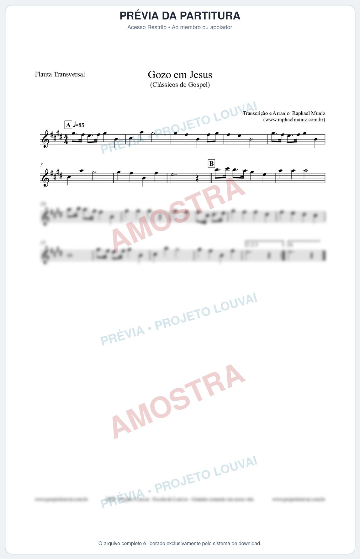 Prévia protegida da primeira página da partitura Partitura para Flauta Transversal - Gozo em Jesus - Harpa Cristã 14 (Tom E) - Clássicos do Gospel