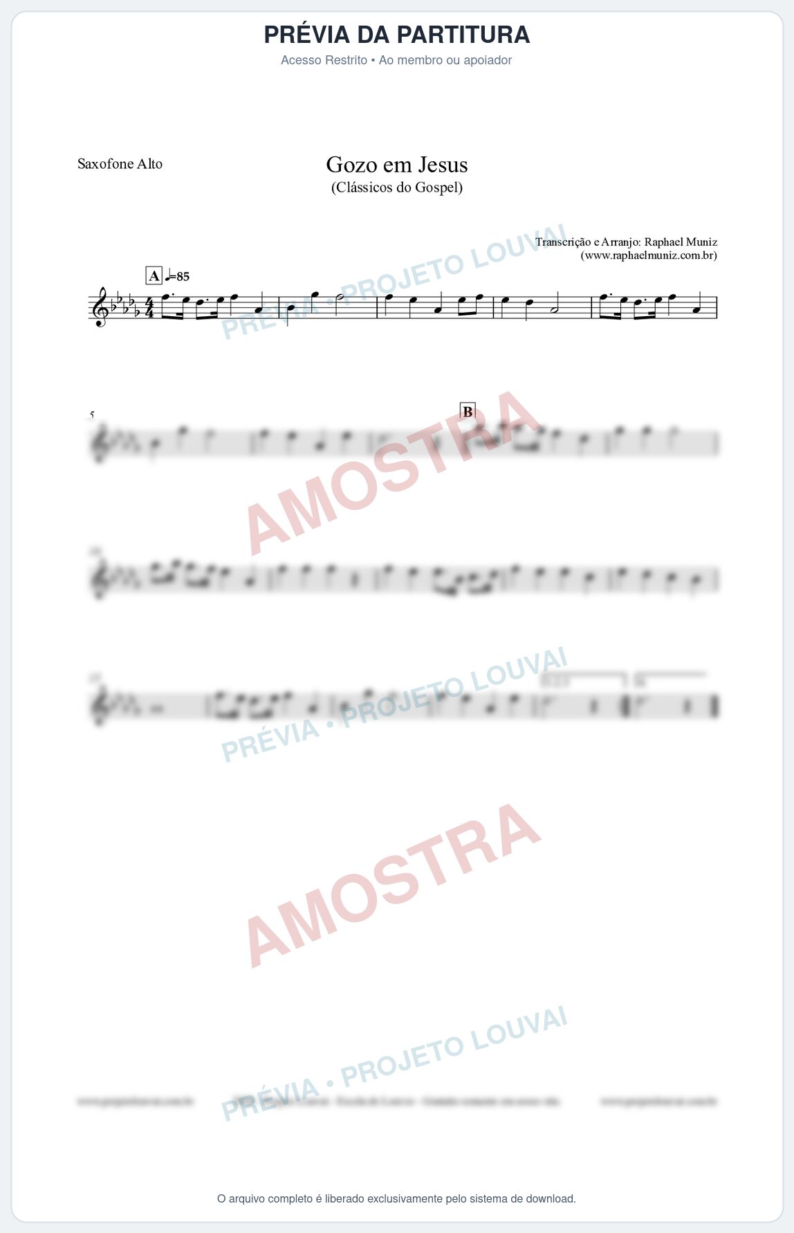 Prévia protegida da primeira página da partitura Partitura para Saxofone Alto - Gozo em Jesus - Harpa Cristã 14 (Tom E) - Clássicos do Gospel