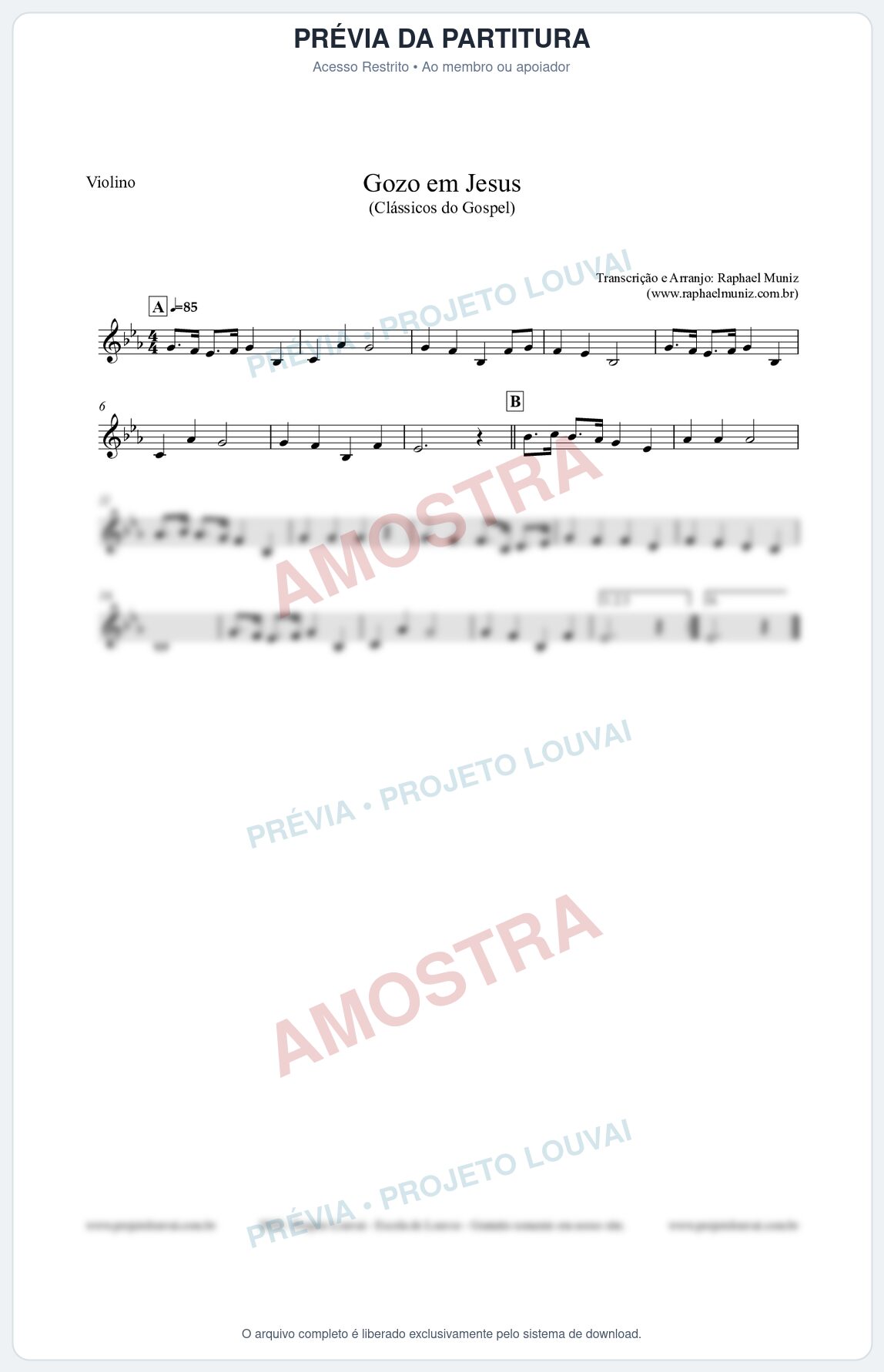 Prévia protegida da primeira página da partitura Partitura para Violino - Gozo em Jesus - Harpa Cristã 14 (Tom Eb) - Clássicos do Gospel
