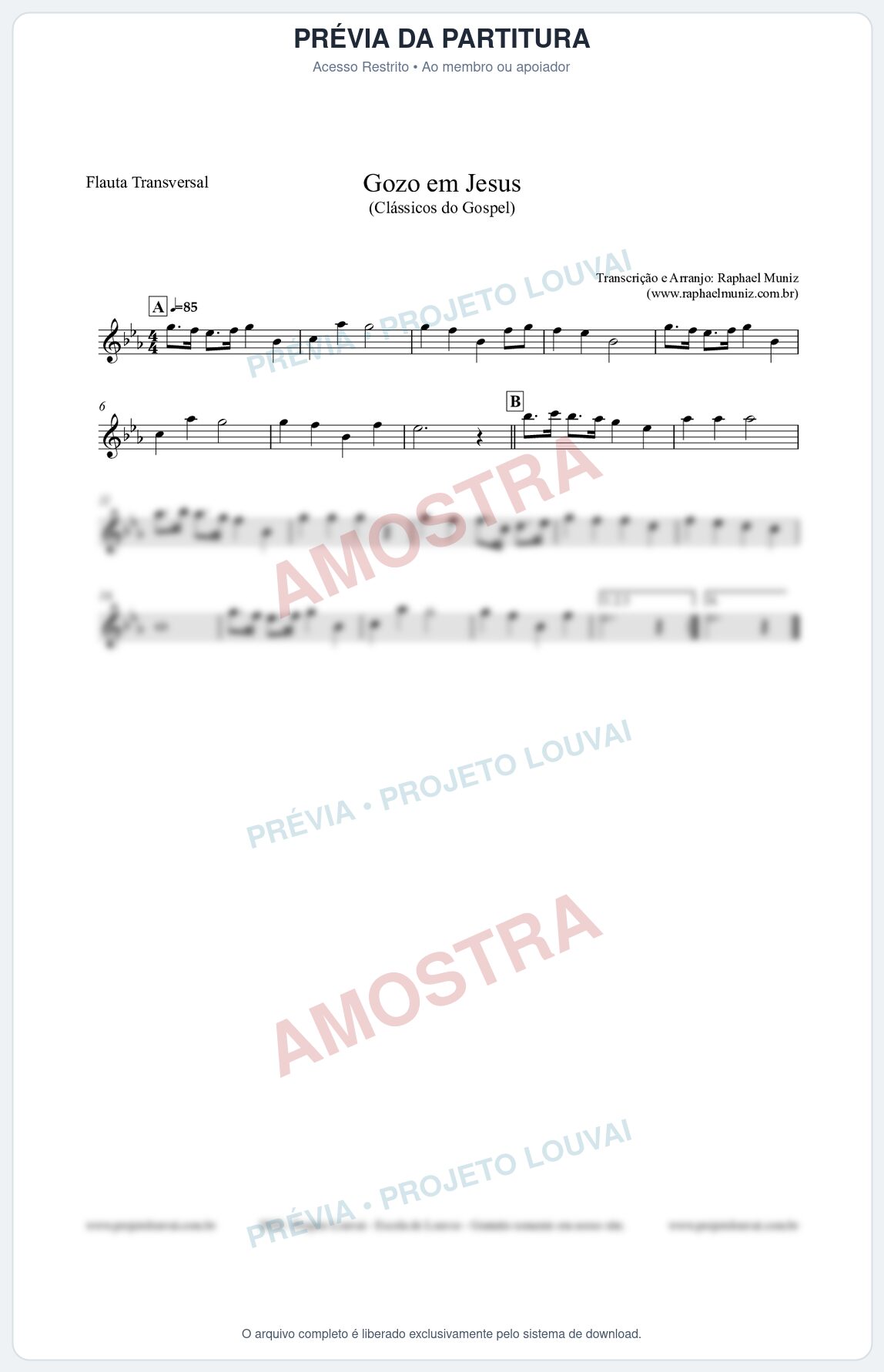 Prévia protegida da primeira página da partitura Partitura para Flauta Transversal - Gozo em Jesus - Harpa Cristã 14 (Tom Eb) - Clássicos do Gospel