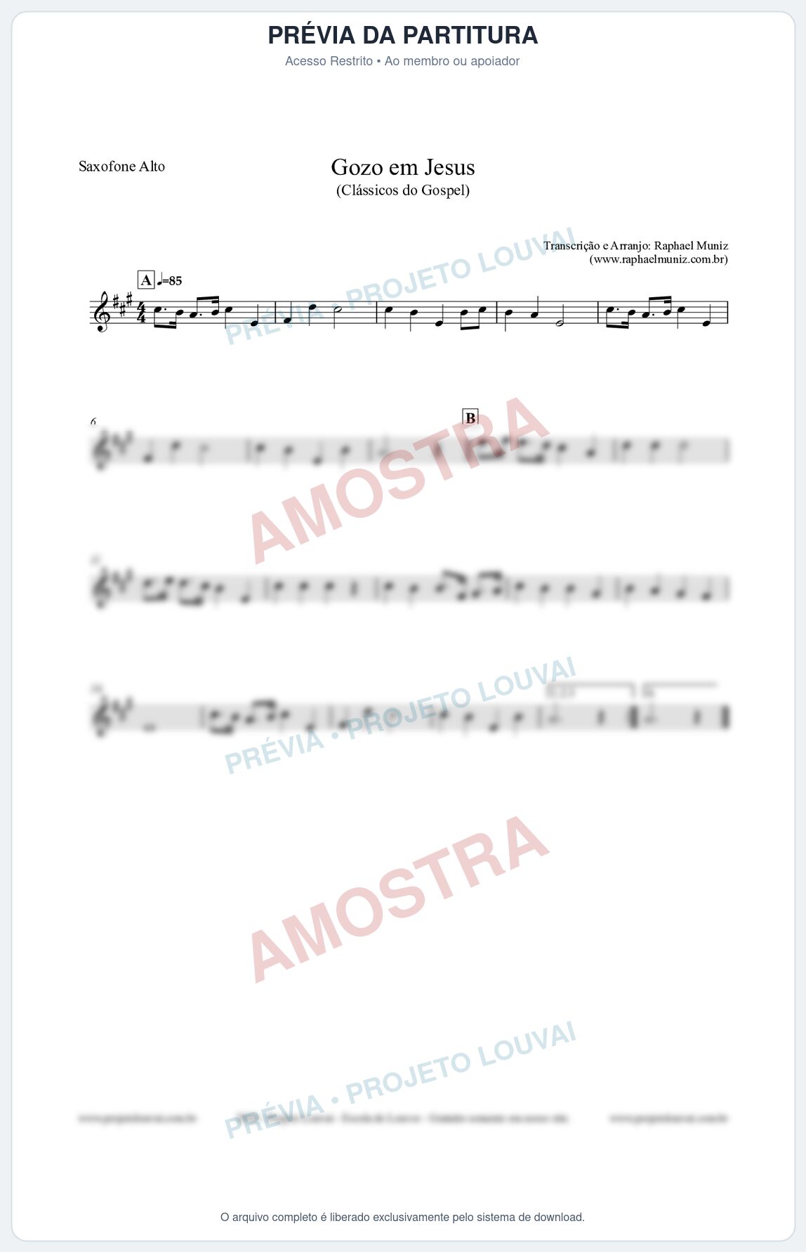 Prévia protegida da primeira página da partitura Partitura para Saxofone Alto - Gozo em Jesus - Harpa Cristã 14 (Tom C) - Clássicos do Gospel