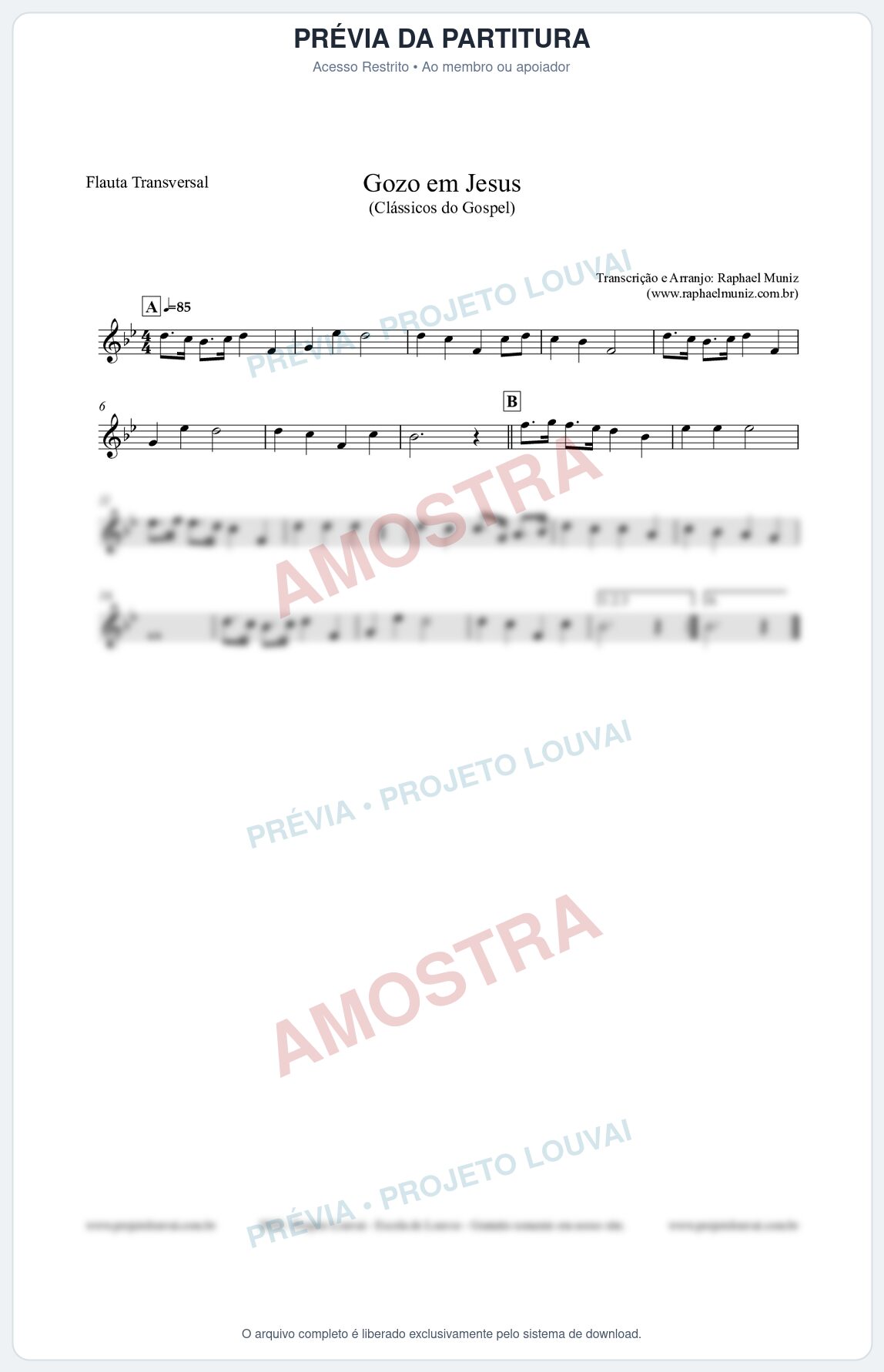 Prévia protegida da primeira página da partitura Partitura para Flauta Transversal - Gozo em Jesus - Harpa Cristã 14 (Tom Bb) - Clássicos do Gospel