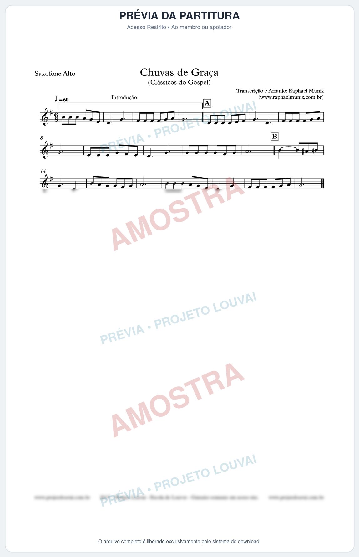 Prévia protegida da primeira página da partitura Partitura para Sax Alto - Chuvas de Graça - Harpa Cristã nº1 - Clássicos do Gospel