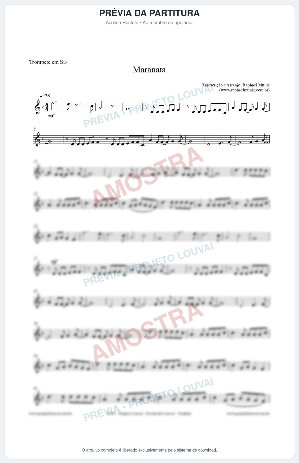 Prévia protegida da primeira página da partitura Partitura para Trompete - Maranata - Ministério Avivah