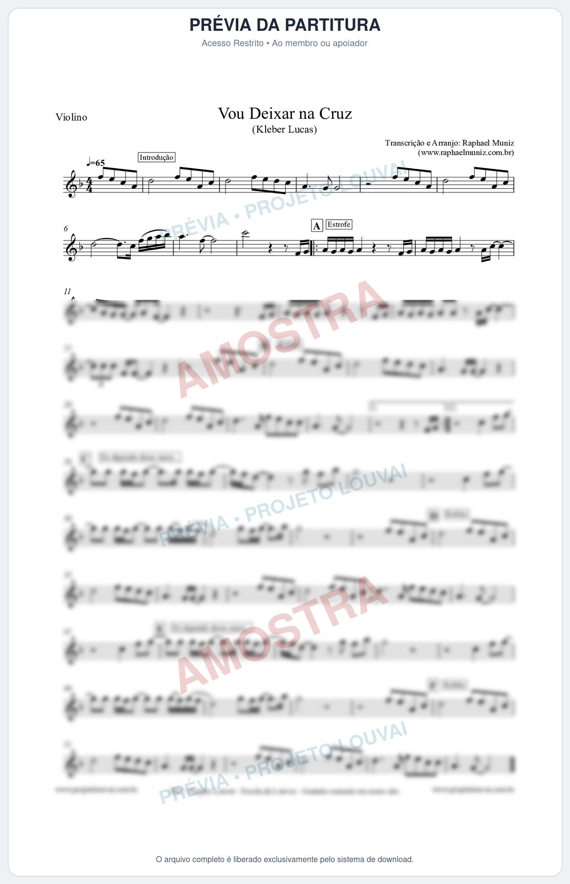 Prévia protegida da primeira página da partitura Partitura para Violino - Vou Deixar na Cruz - Kleber Lucas