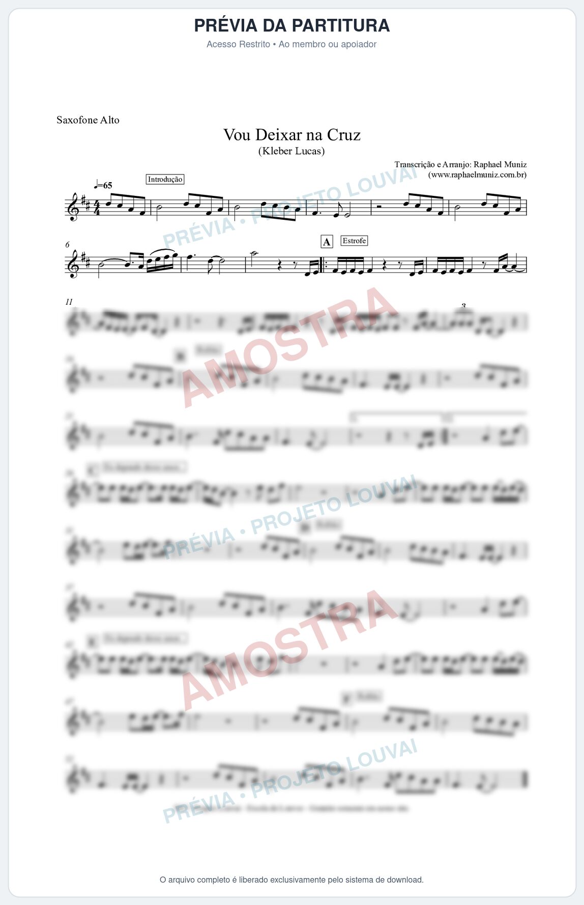 Prévia protegida da primeira página da partitura Partitura para Sax Alto - Vou Deixar na Cruz - Kleber Lucas