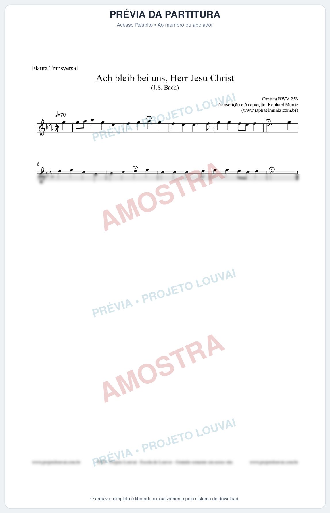 Prévia protegida da primeira página da partitura Partitura para Flauta Transversal - Ach bleib bei uns, Herr Jesu Christ (BWV 253) (Tom Eb) - Johann Sebastian Bach
