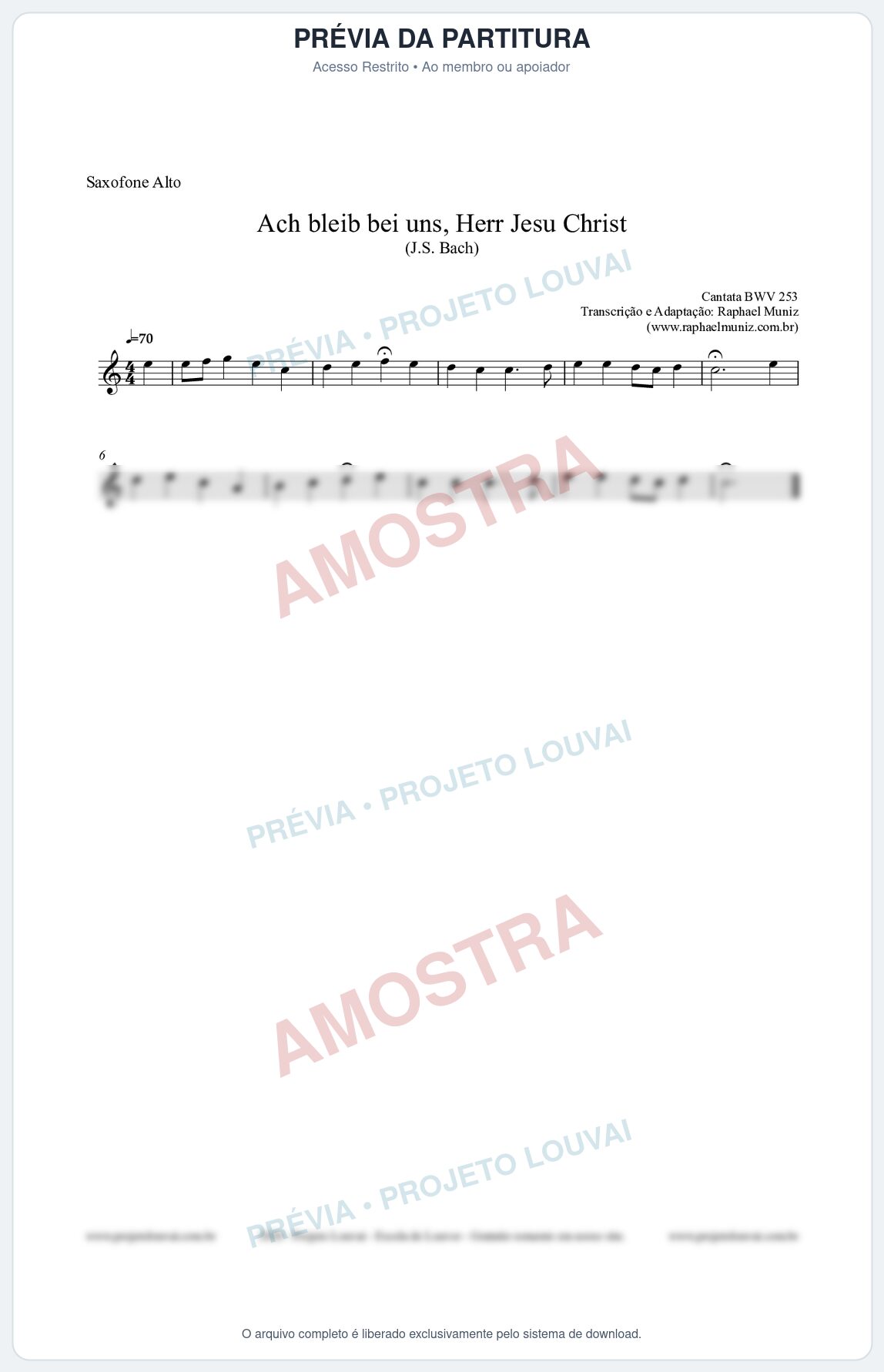 Prévia protegida da primeira página da partitura Partitura para Saxofone Alto - Ach bleib bei uns, Herr Jesu Christ (BWV 253) (Tom Eb) - Johann Sebastian Bach