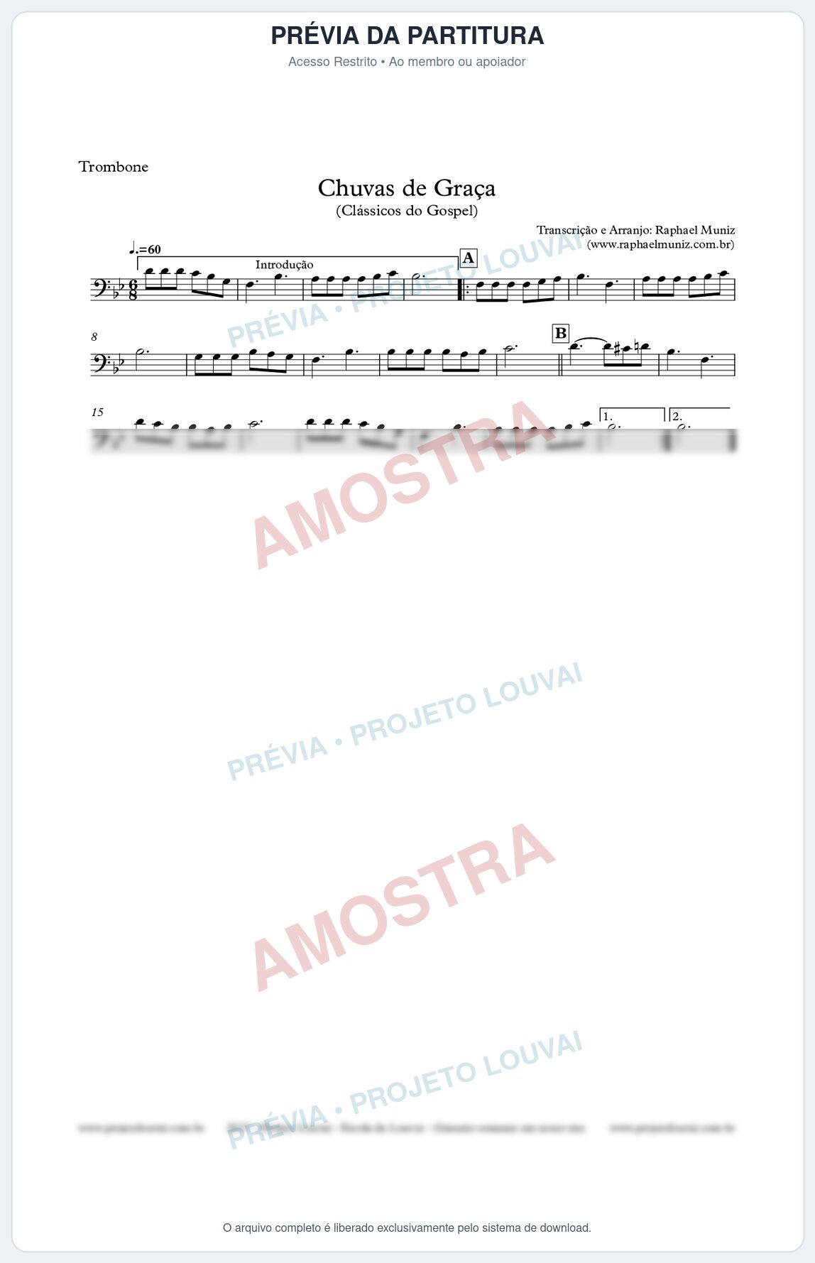 Prévia protegida da primeira página da partitura Partitura para Trompete - Chuvas de Graça - Harpa Cristã nº1 - Clássicos do Gospel