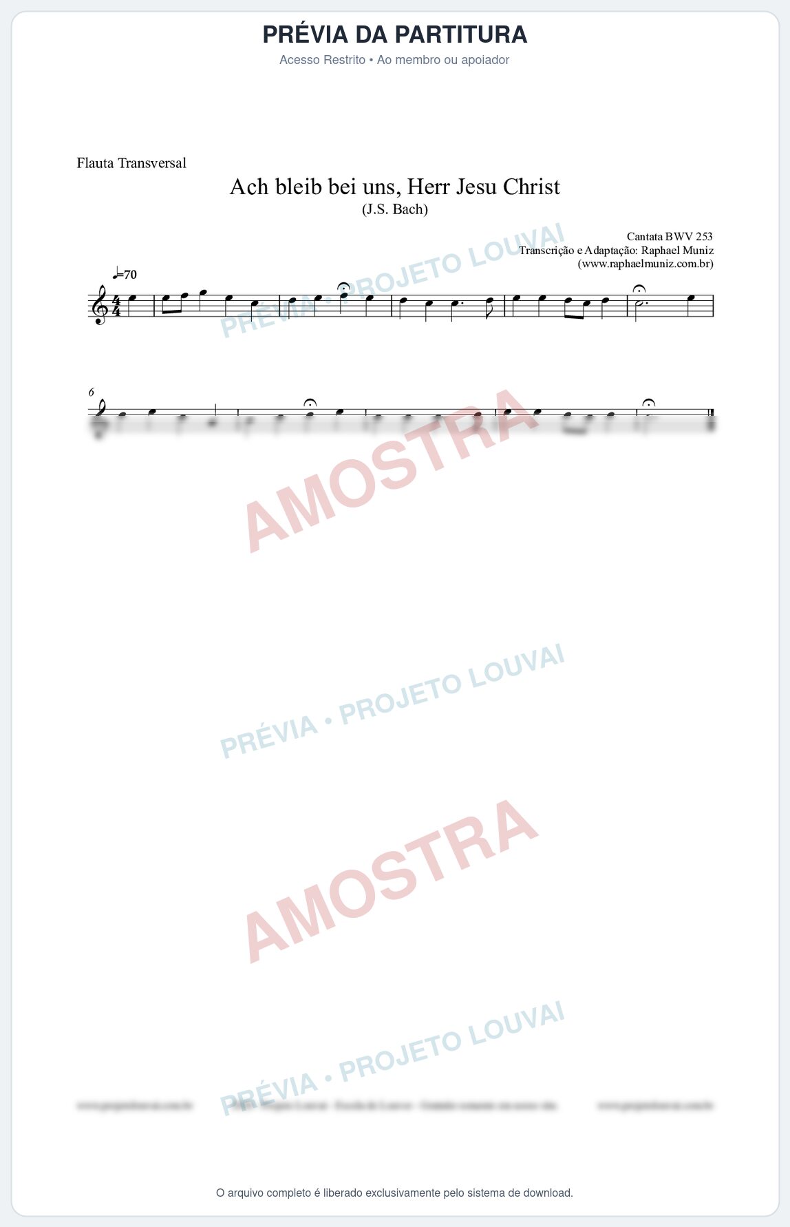 Prévia protegida da primeira página da partitura Partitura para Flauta Transversal - Ach bleib bei uns, Herr Jesu Christ (BWV 253) (Tom C) - Johann Sebastian Bach