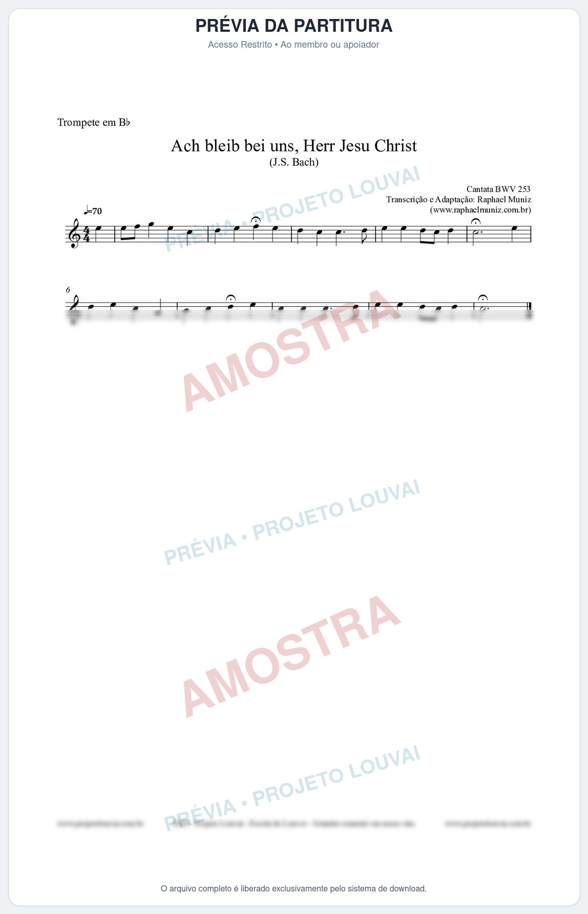 Prévia protegida da primeira página da partitura Partitura para Trompete em Bb - Ach bleib bei uns, Herr Jesu Christ (BWV 253) (Tom Bb) - Johann Sebastian Bach