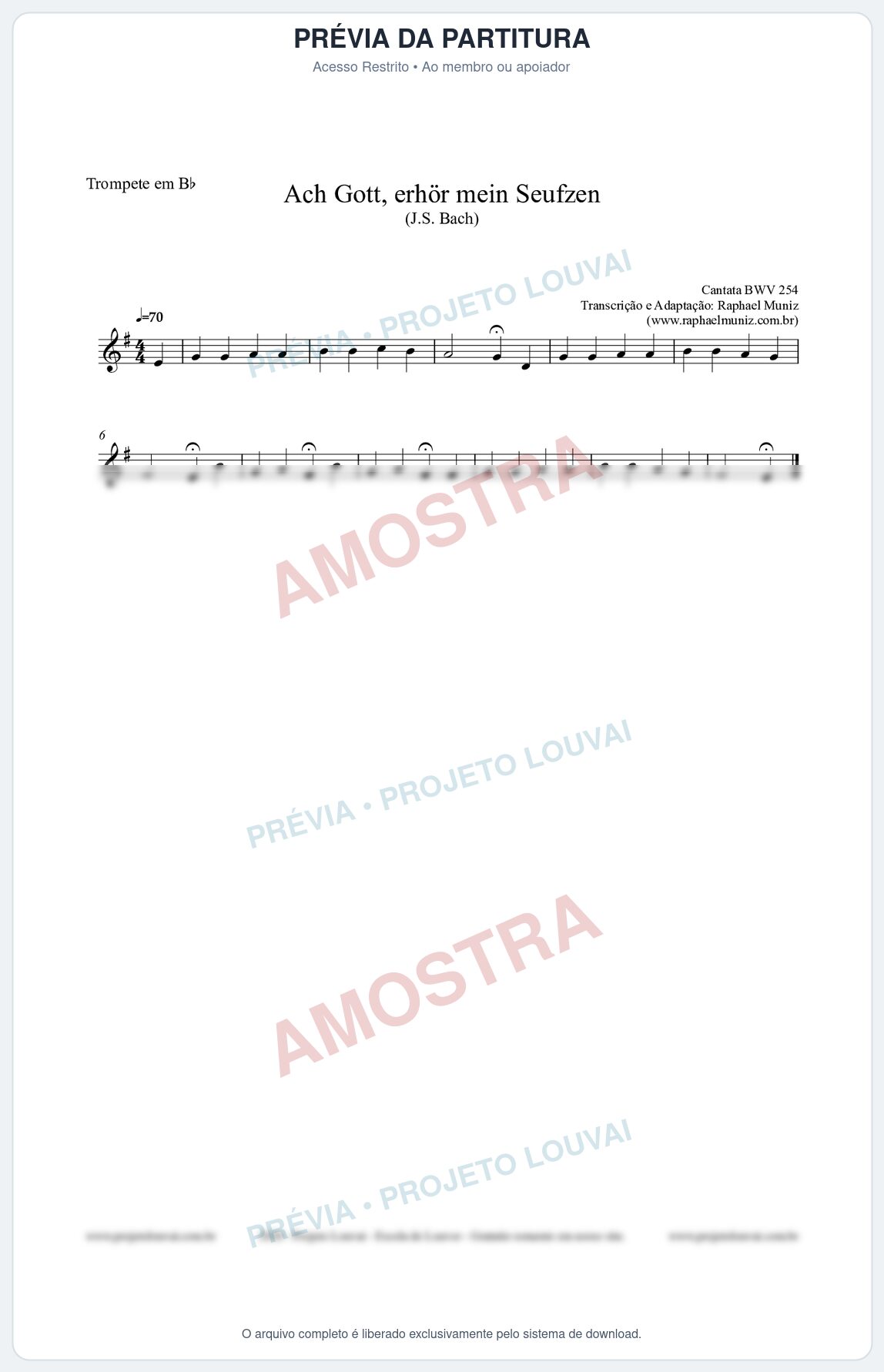 Prévia protegida da primeira página da partitura Partitura para Trompete em Bb - Ach Gott, erhör mein Seufzen (BWV 254) (Tom Dm) - Johann Sebastian Bach