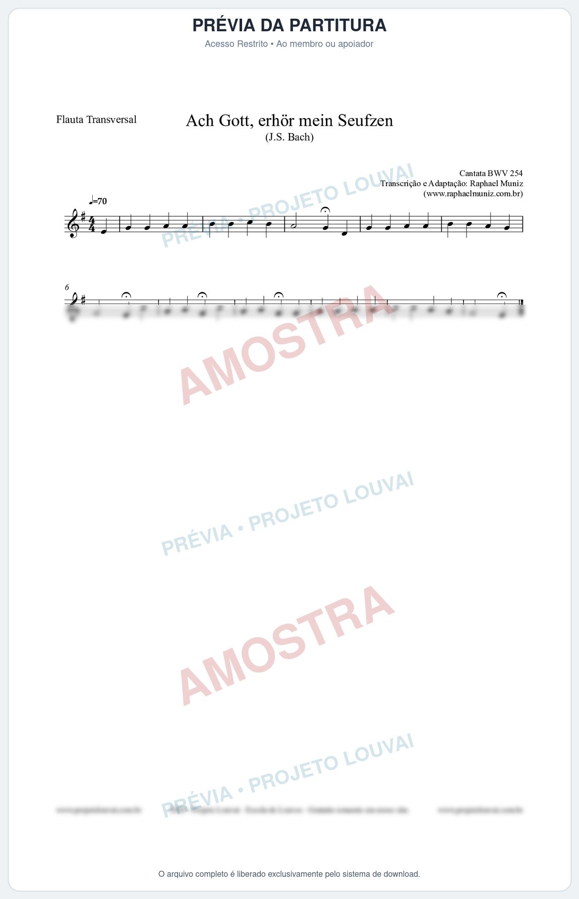 Prévia protegida da primeira página da partitura Partitura para Flauta Transversal - Ach Gott, erhör mein Seufzen (BWV 254) (Tom Em) - Johann Sebastian Bach