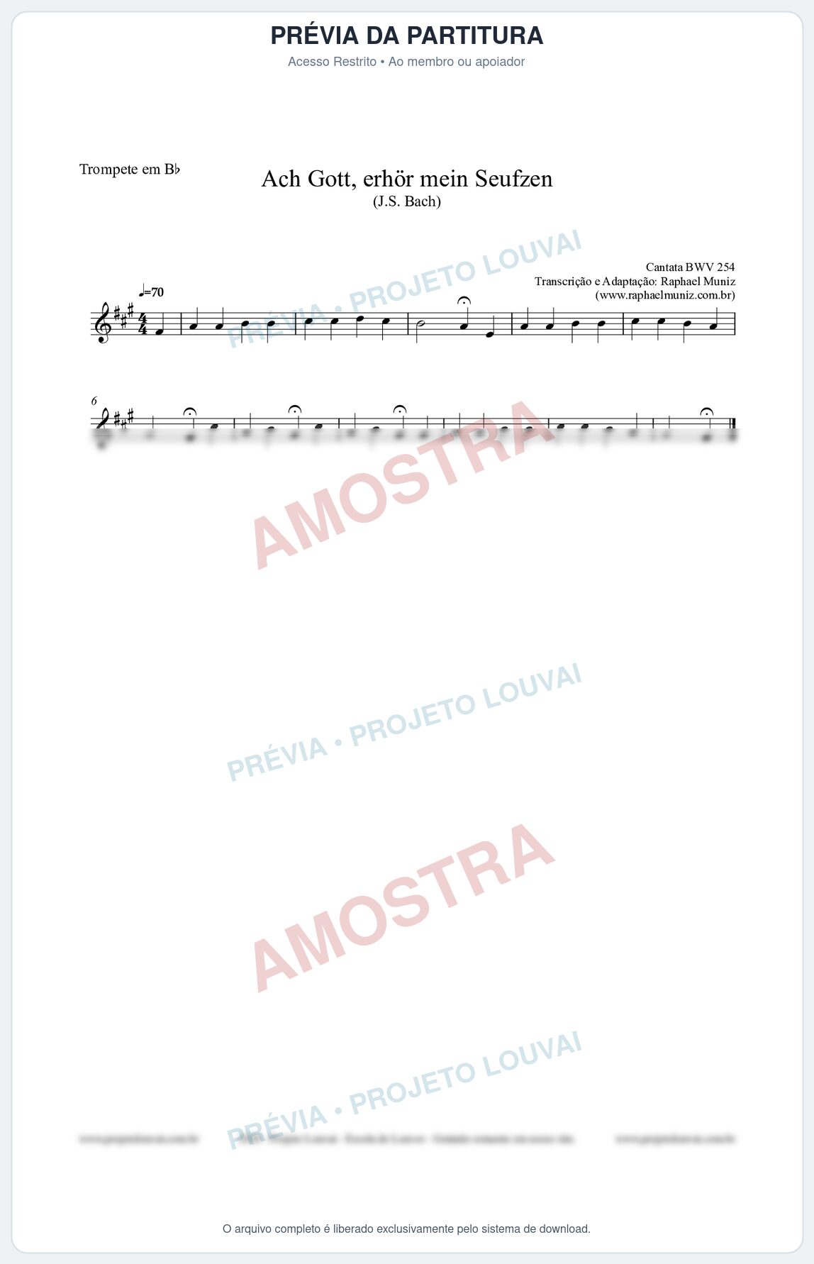 Prévia protegida da primeira página da partitura Partitura para Trompete em Bb - Ach Gott, erhör mein Seufzen (BWV 254) (Tom Em) - Johann Sebastian Bach