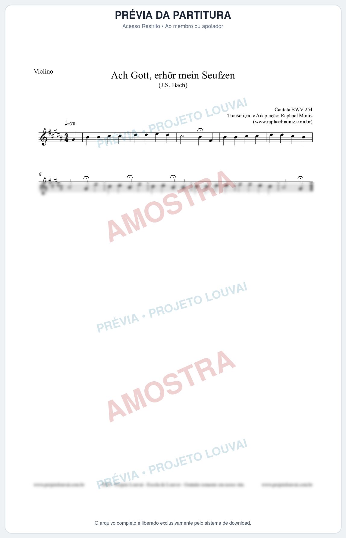 Prévia protegida da primeira página da partitura Partitura para Violino - Ach Gott, erhör mein Seufzen (BWV 254) (Tom G#m) - Johann Sebastian Bach