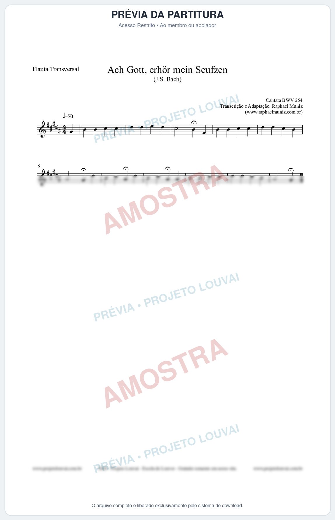 Prévia protegida da primeira página da partitura Partitura para Flauta Transversal - Ach Gott, erhör mein Seufzen (BWV 254) (Tom G#m) - Johann Sebastian Bach