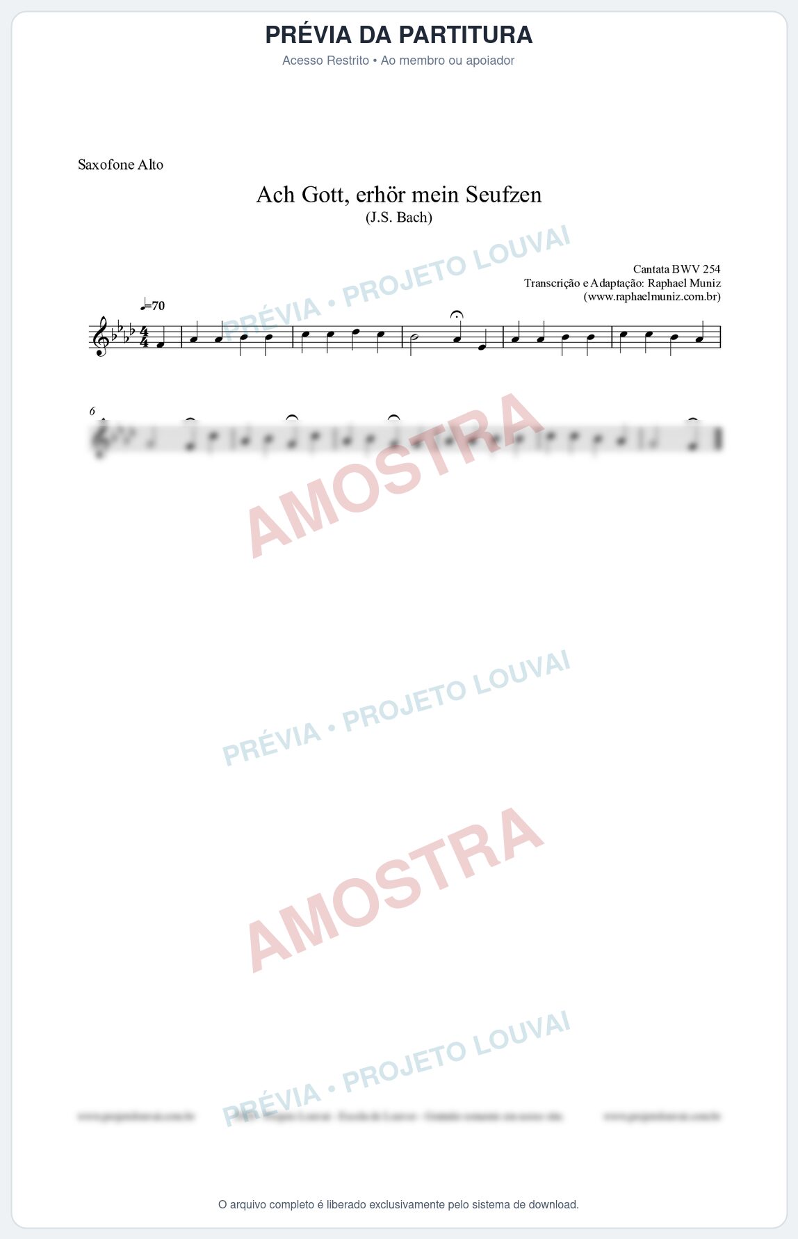Prévia protegida da primeira página da partitura Partitura para Saxofone Alto - Ach Gott, erhör mein Seufzen (BWV 254) (Tom G#m) - Johann Sebastian Bach