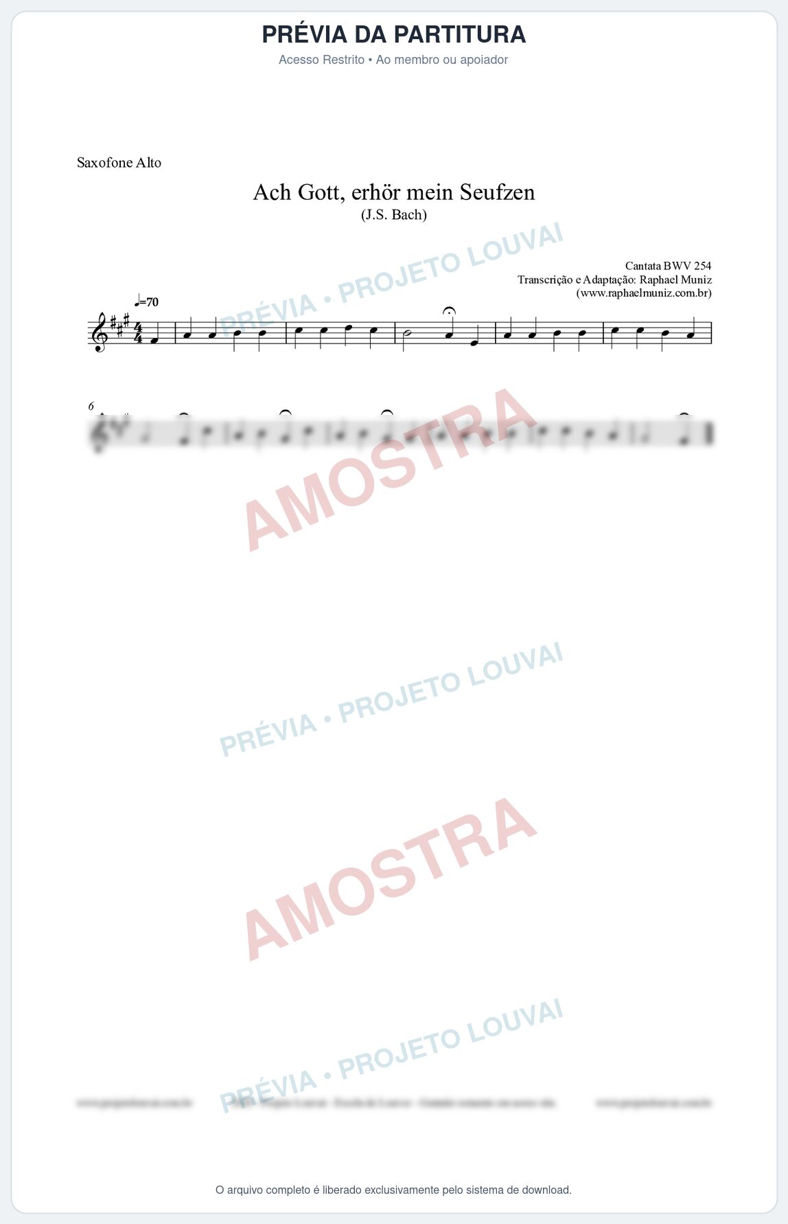 Prévia protegida da primeira página da partitura Partitura para Saxofone Alto - Ach Gott, erhör mein Seufzen (BWV 254) (Tom Am) - Johann Sebastian Bach