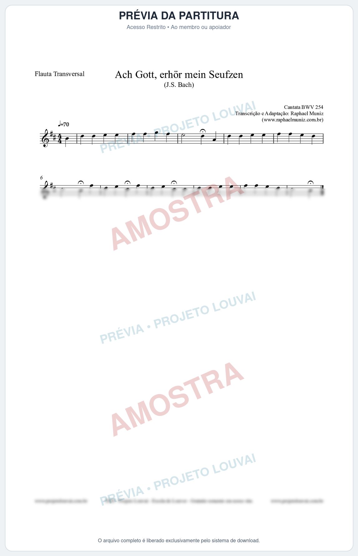 Prévia protegida da primeira página da partitura Partitura para Flauta Transversal - Ach Gott, erhör mein Seufzen (BWV 254) (Tom Bm) - Johann Sebastian Bach