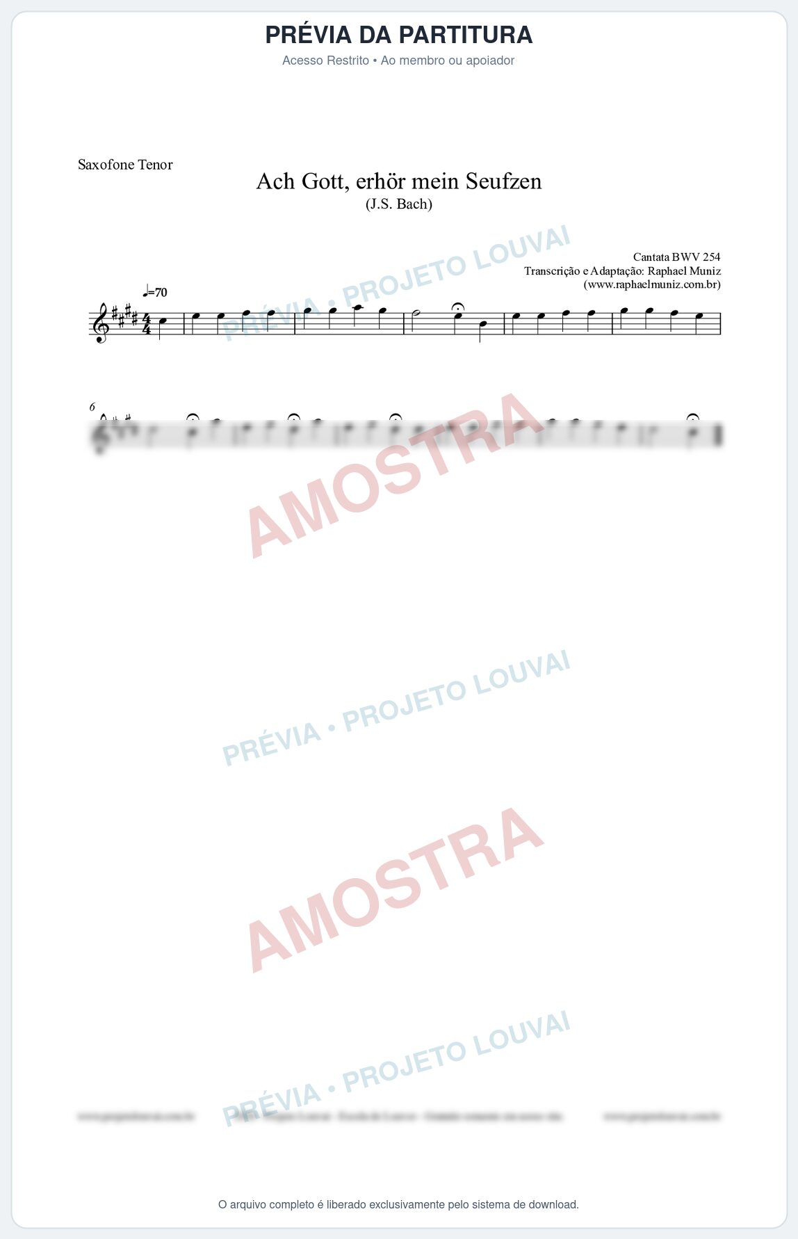 Prévia protegida da primeira página da partitura Partitura para Saxofone Tenor - Ach Gott, erhör mein Seufzen (BWV 254) (Tom Bm) - Johann Sebastian Bach