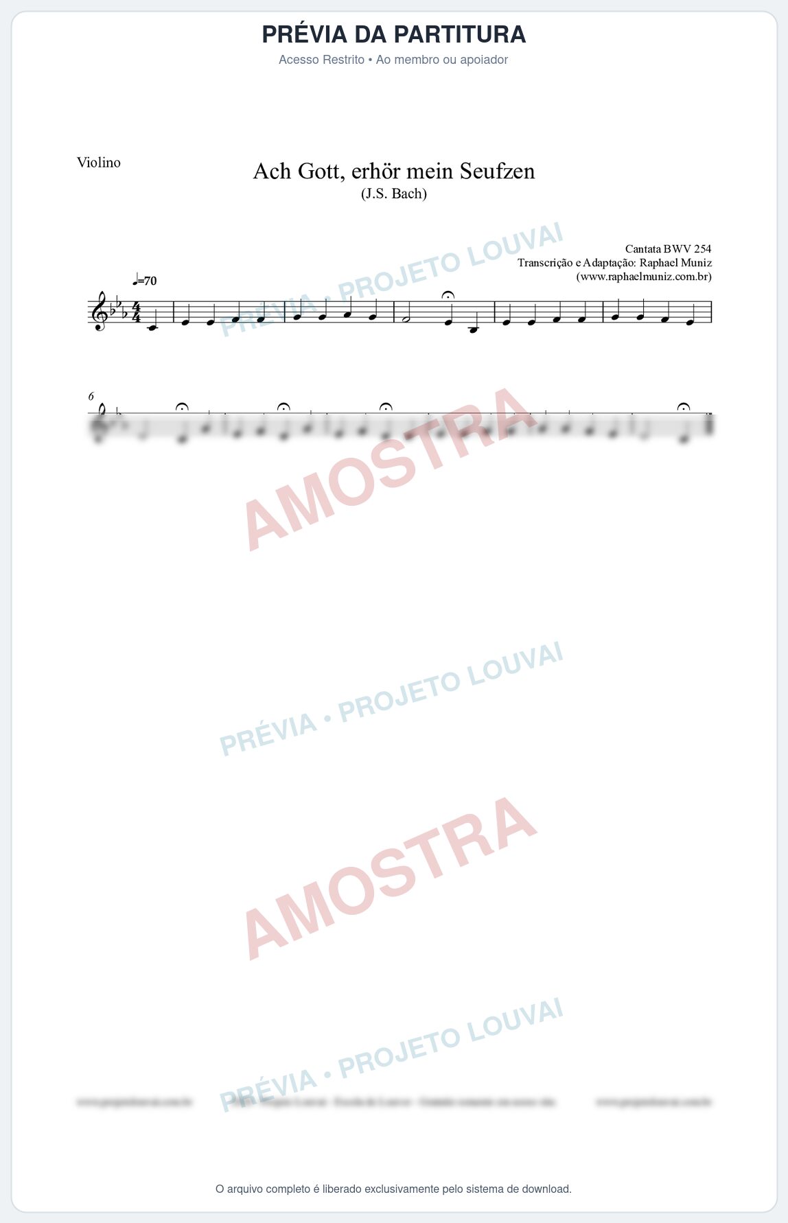 Prévia protegida da primeira página da partitura Partitura para Violino - Ach Gott, erhör mein Seufzen (BWV 254) (Tom Cm) - Johann Sebastian Bach