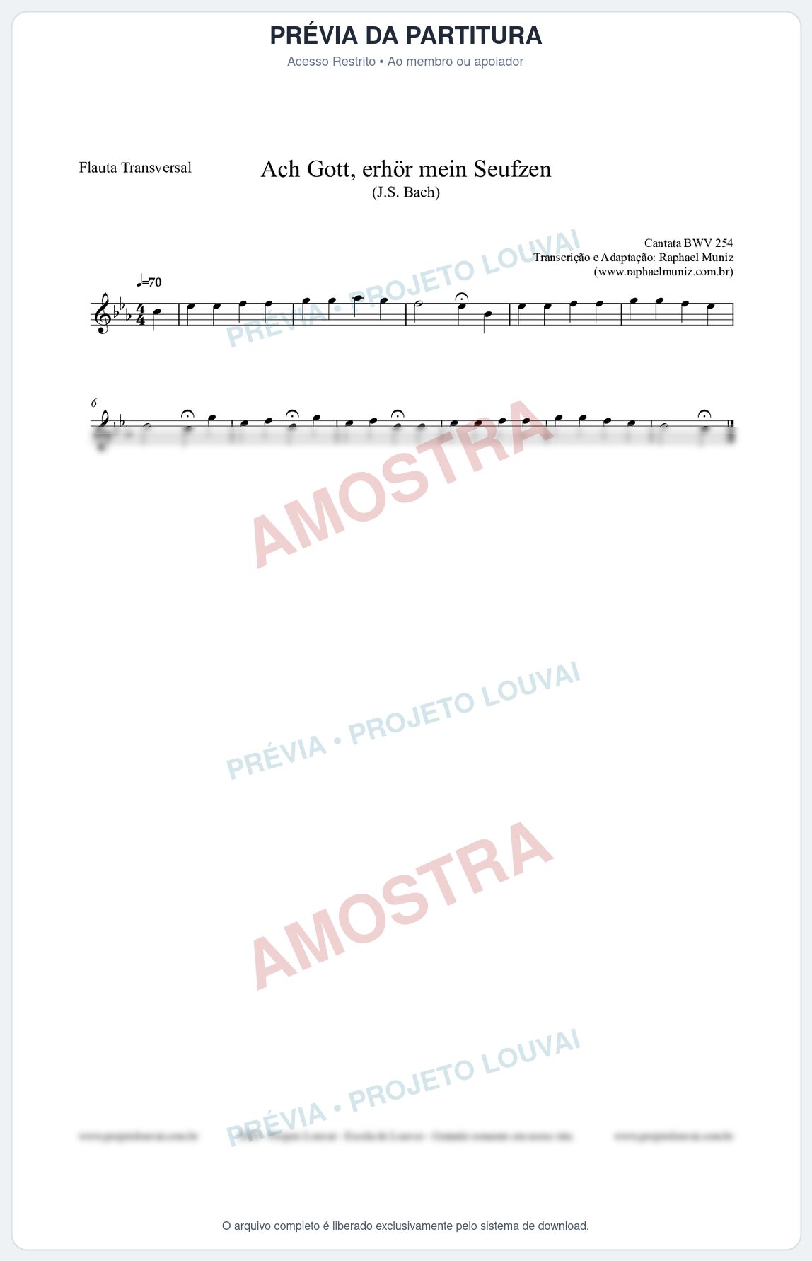 Prévia protegida da primeira página da partitura Partitura para Flauta Transversal - Ach Gott, erhör mein Seufzen (BWV 254) (Tom Cm) - Johann Sebastian Bach