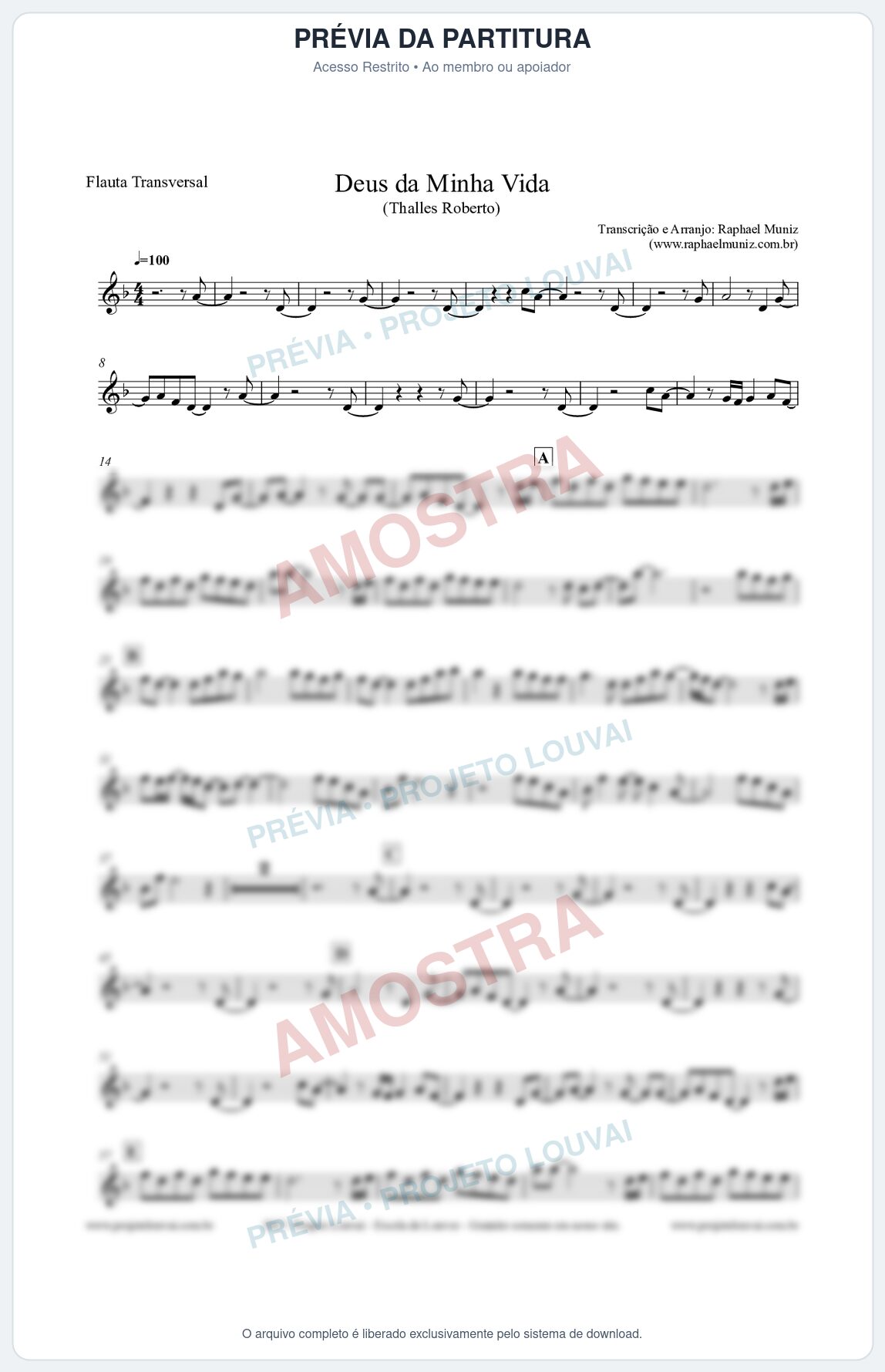 Prévia protegida da primeira página da partitura Partitura para Flauta Transversal - Deus da minha vida - Thalles Roberto