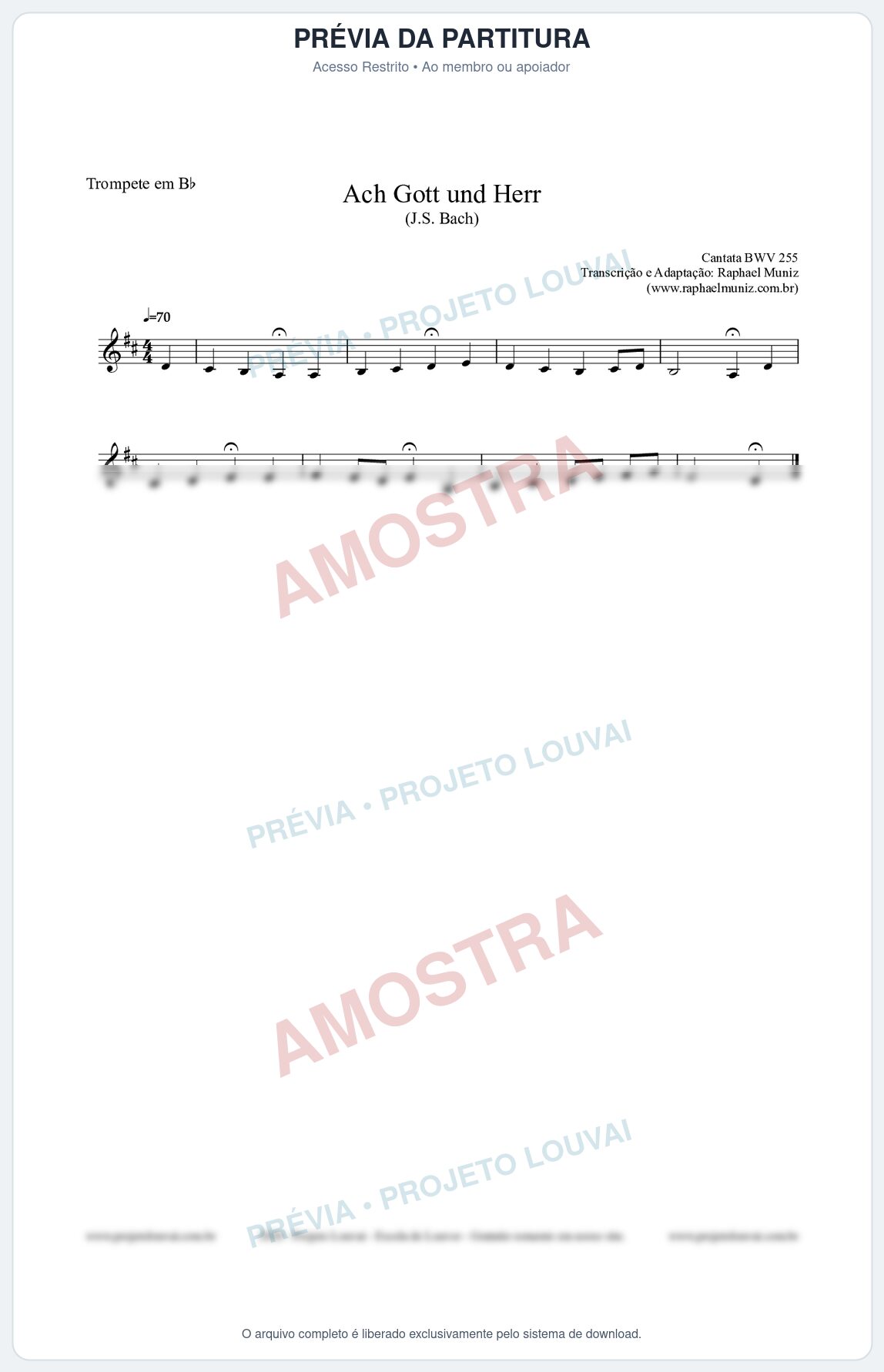 Prévia protegida da primeira página da partitura Partitura para Trompete em Bb - Ach Gott und Herr (BWV 255) (Tom C) - Johann Sebastian Bach