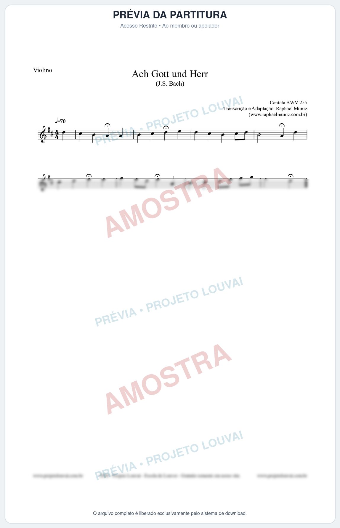 Prévia protegida da primeira página da partitura Partitura para Violino - Ach Gott und Herr (BWV 255) (Tom D) - Johann Sebastian Bach