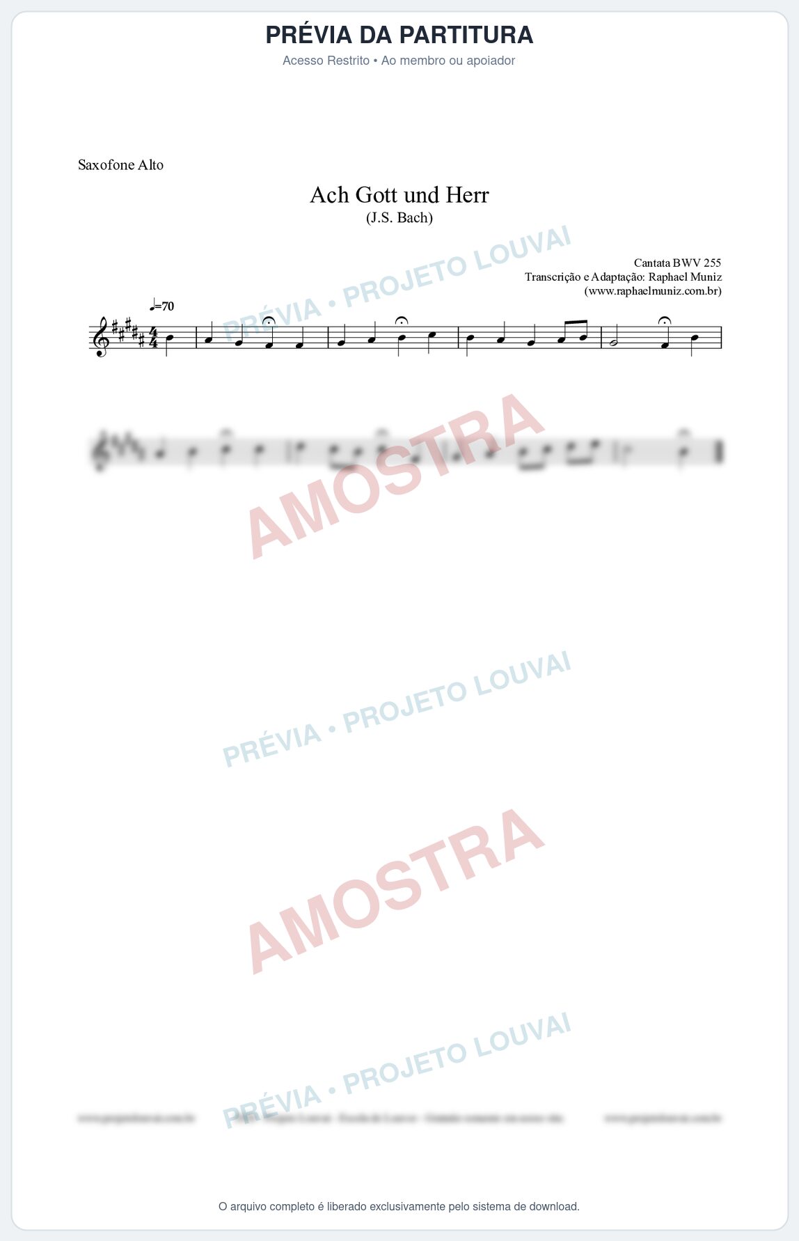 Prévia protegida da primeira página da partitura Partitura para Saxofone Alto - Ach Gott und Herr (BWV 255) (Tom D) - Johann Sebastian Bach