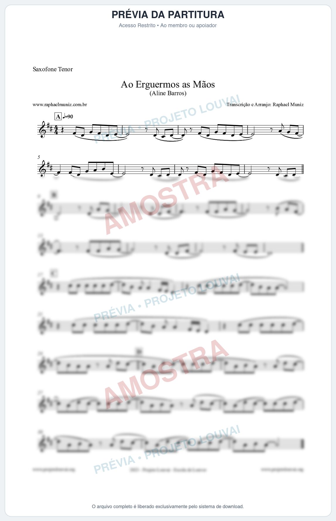 Prévia protegida da primeira página da partitura Partitura para Saxofone Tenor - Ao Erguermos as Mãos - Aline Barros