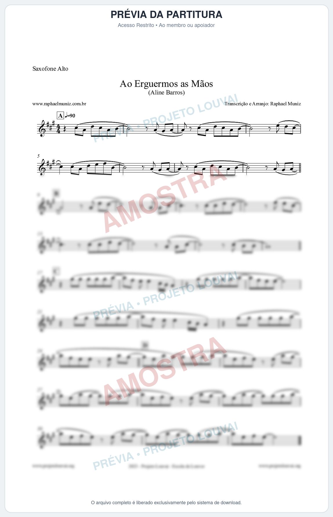 Prévia protegida da primeira página da partitura Partitura para Saxofone Alto - Ao Erguermos as Mãos - Aline Barros
