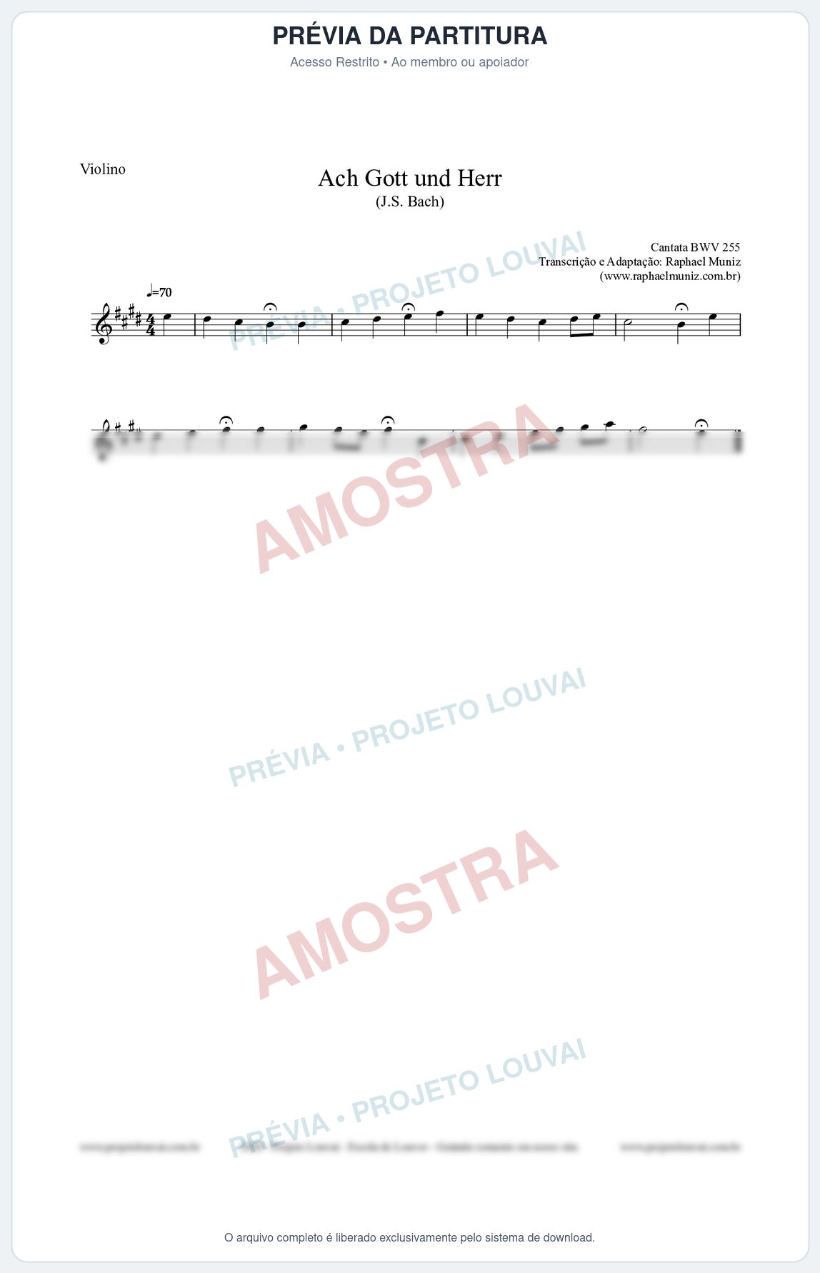 Prévia protegida da primeira página da partitura Partitura para Violino - Ach Gott und Herr (BWV 255) (Tom E) - Johann Sebastian Bach