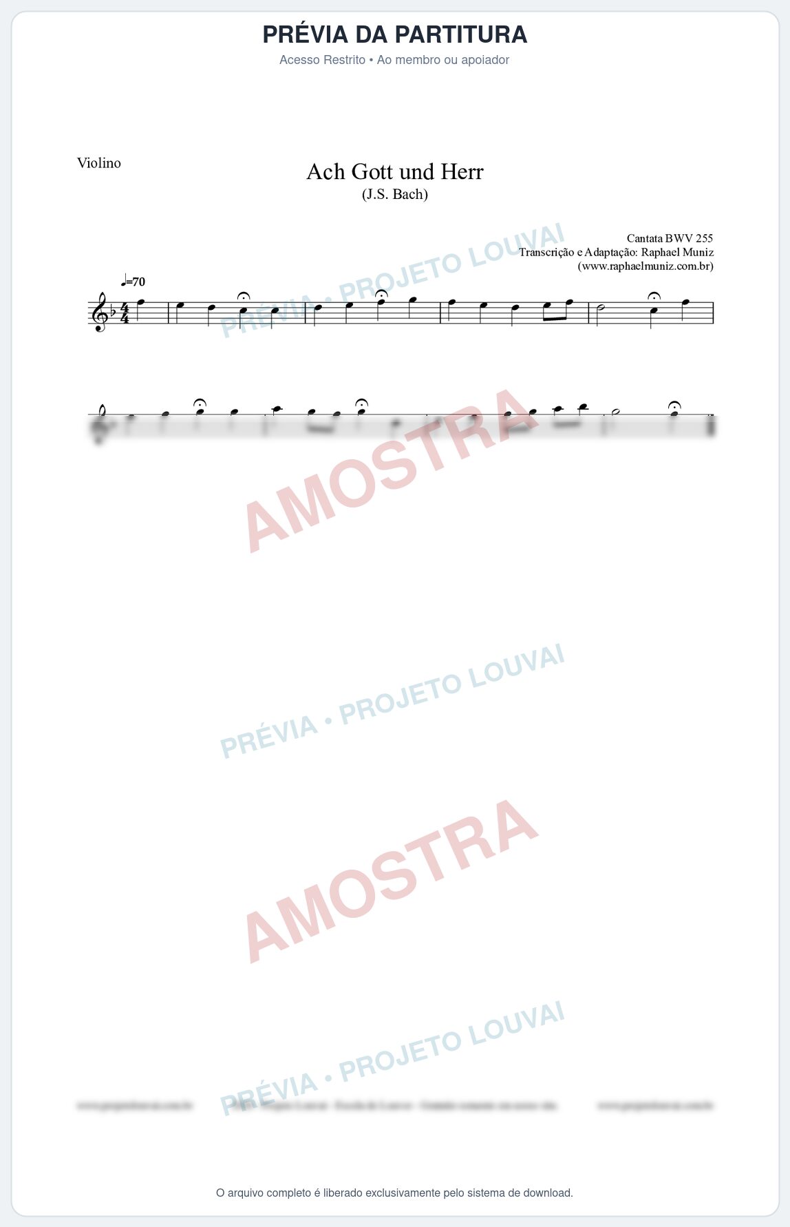 Prévia protegida da primeira página da partitura Partitura para Violino - Ach Gott und Herr (BWV 255) (Tom F) - Johann Sebastian Bach